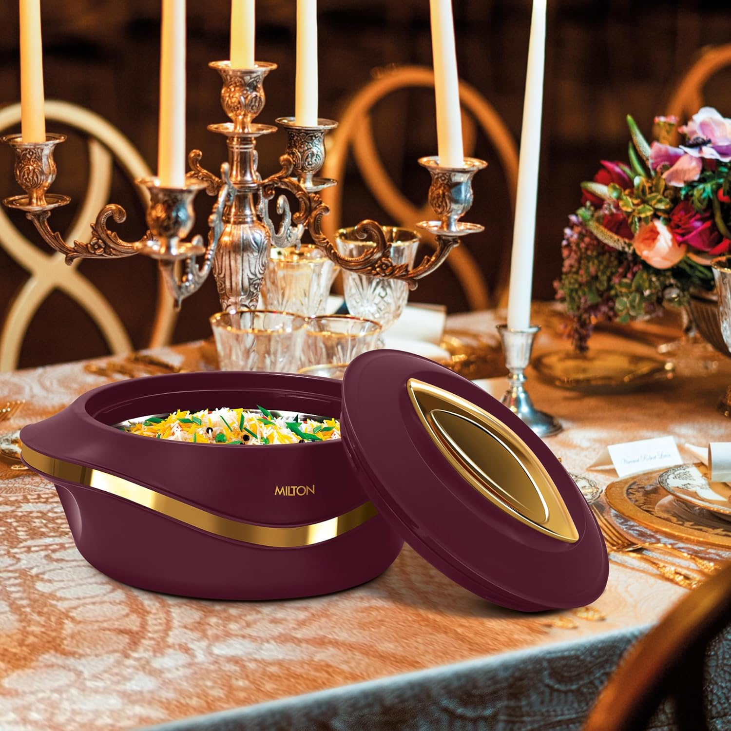 Milton Casserole Double Walled Inner Stainless Steel Serving Casserole Set of 3 (860 Ml, 1.27 Litre, 1.96 Litre), PU Insulated Kitchen Hot Pot, Keeps Food Hot & Fresh for Roti,Pearl - Marron image number 4