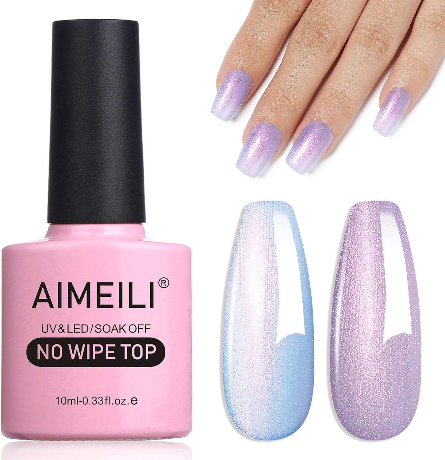 AIMEILI Hema Free Gel Nail Polish Pearl Top Coat, Cruelty Free, Vegan, 2 in 1 Pearlescent Glitter Glossy Shiny No Wipe Gel Top Coat 005