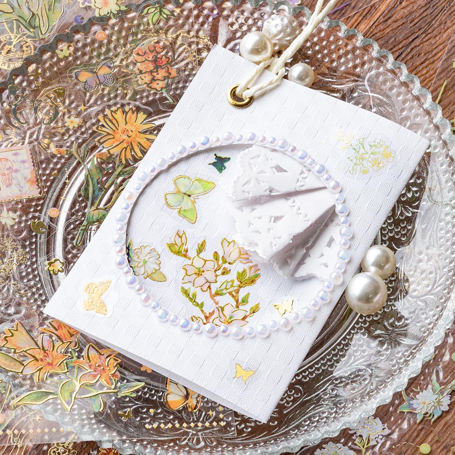 Mayplous 4 Packs Modern Floral Stickers with Silver Foil Embossing for Scrapbooking, Journals, Planners, Card Making & Collage (Villa) image number 3