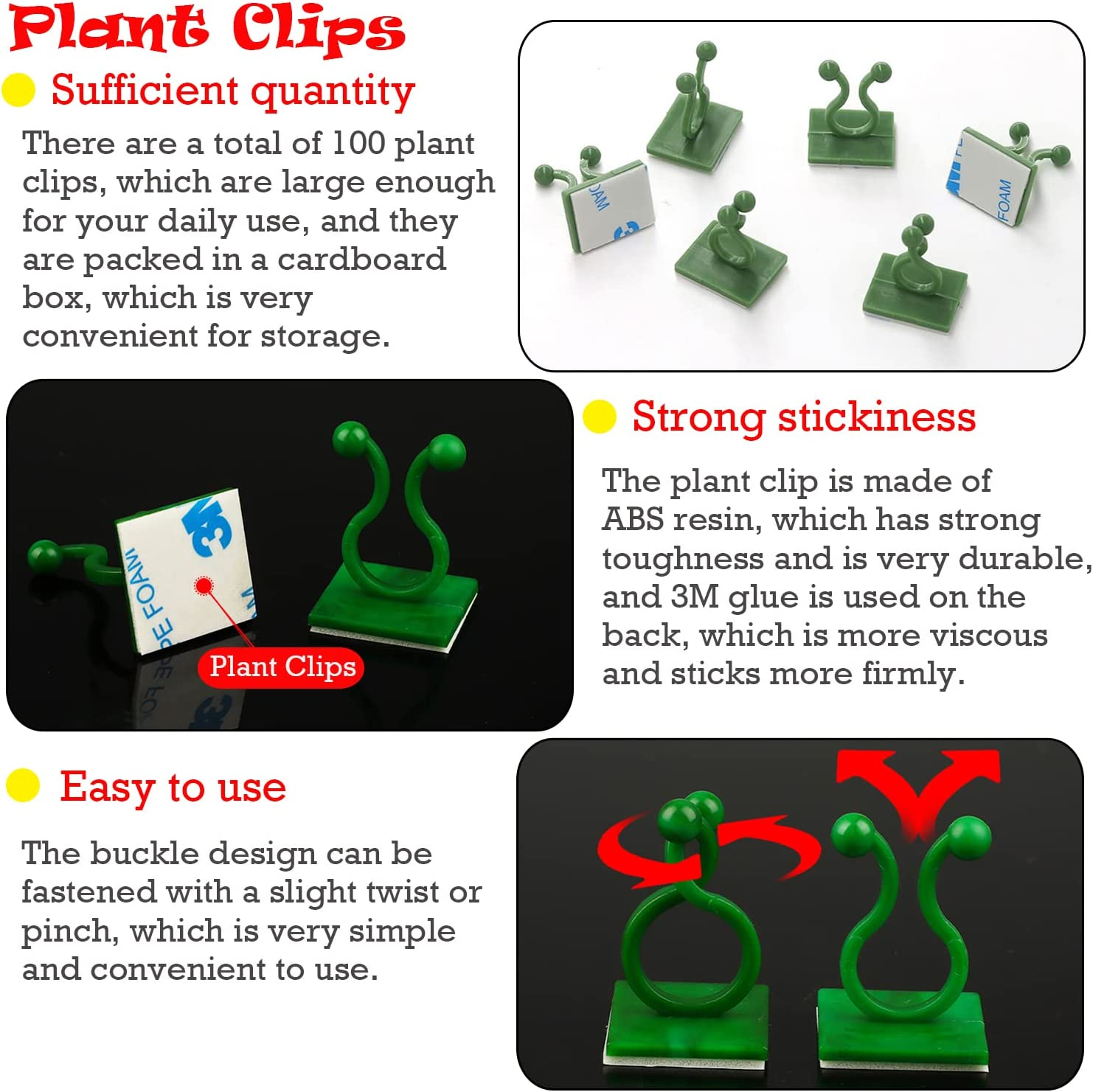 100 Pcs Plant Climbing Wall Fixture Clips, Self-Adhesive Vine Holder for Garden, Home, Cable Wire Fixing - Invisible Shape for Climbing Plants image number 5