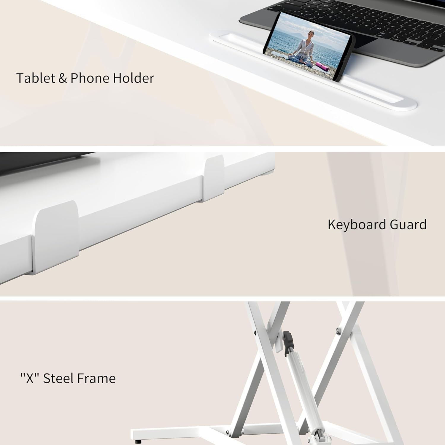 ERGOMAKER 101Cm Standing Desk Converter, Height Adjustable Sit to Stand Riser, Dual Monitor and Laptop Workstation with Wide Keyboard Tray, White image number 6
