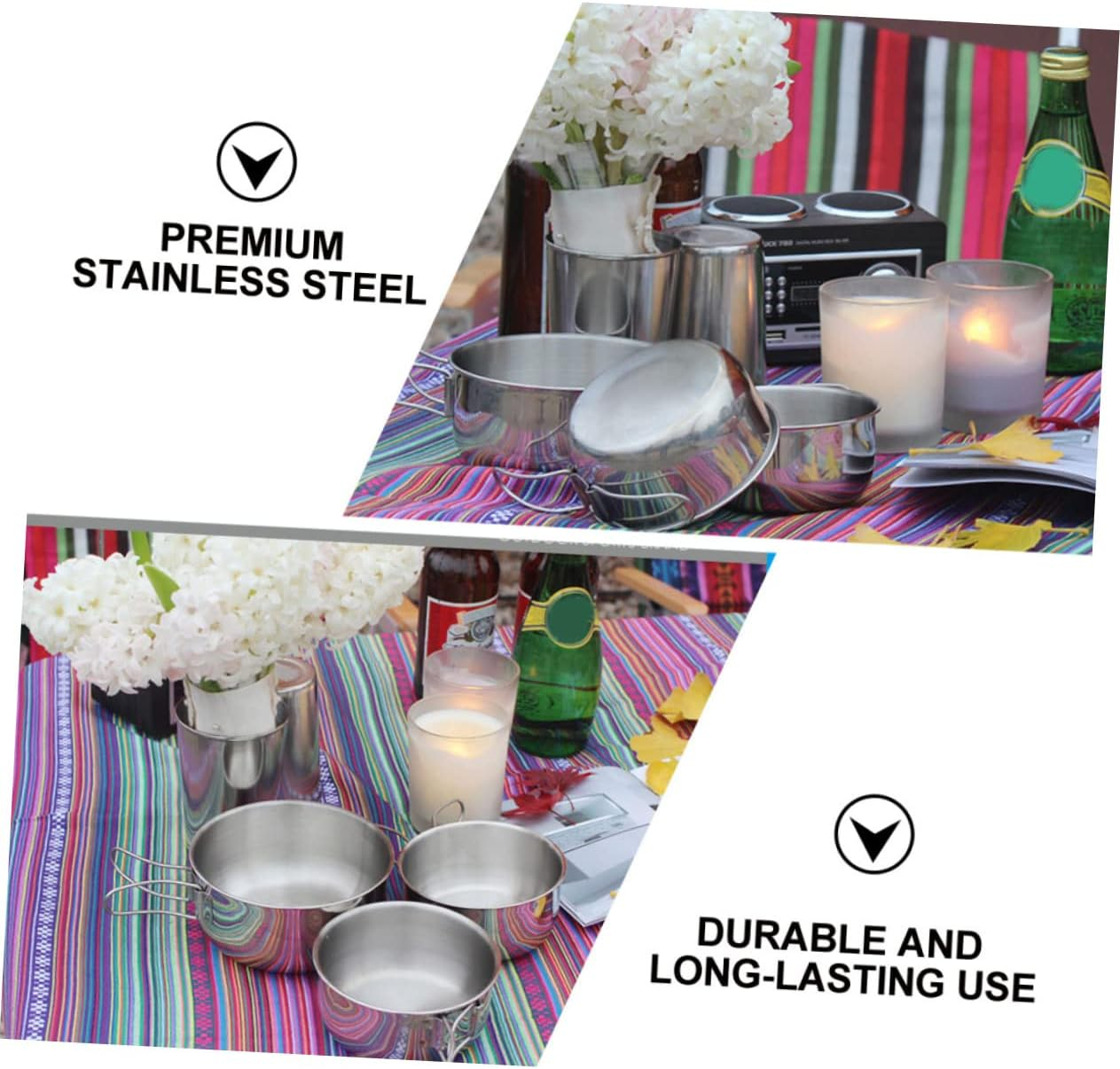 HANABASS 3Pcs Outdoor Camping Pots Practical Camping Cookware Pot Bowl Cook Utensils for Cookware image number 1