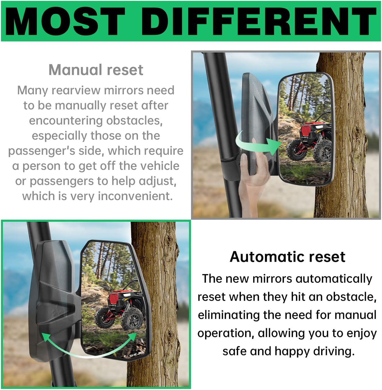 UTV Side Mirrors,You No Longer Need to Adjust by Hand,Innovative Automatic Reset Function,For 1.5"-2.0" Roll Cage,Compatible with Polaris Rzr,Can Am Maverick,Honda Pioneer Sxs,Kawasaki Mule image number 1