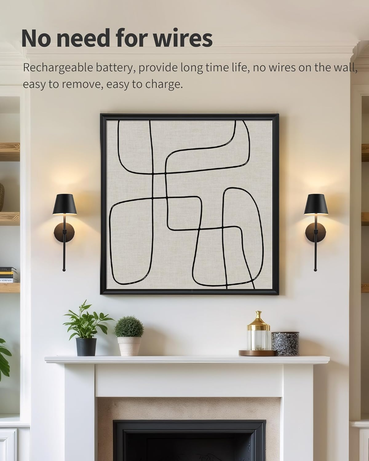 Wall Light Battery Operated Sconce Set of 2, Not Hardwired Fixture,Wall Sconce with Remote Dimmable Light Bulb,Easy to Install Not Wires,For Bedroom, Lounge, Farmhouse image number 4