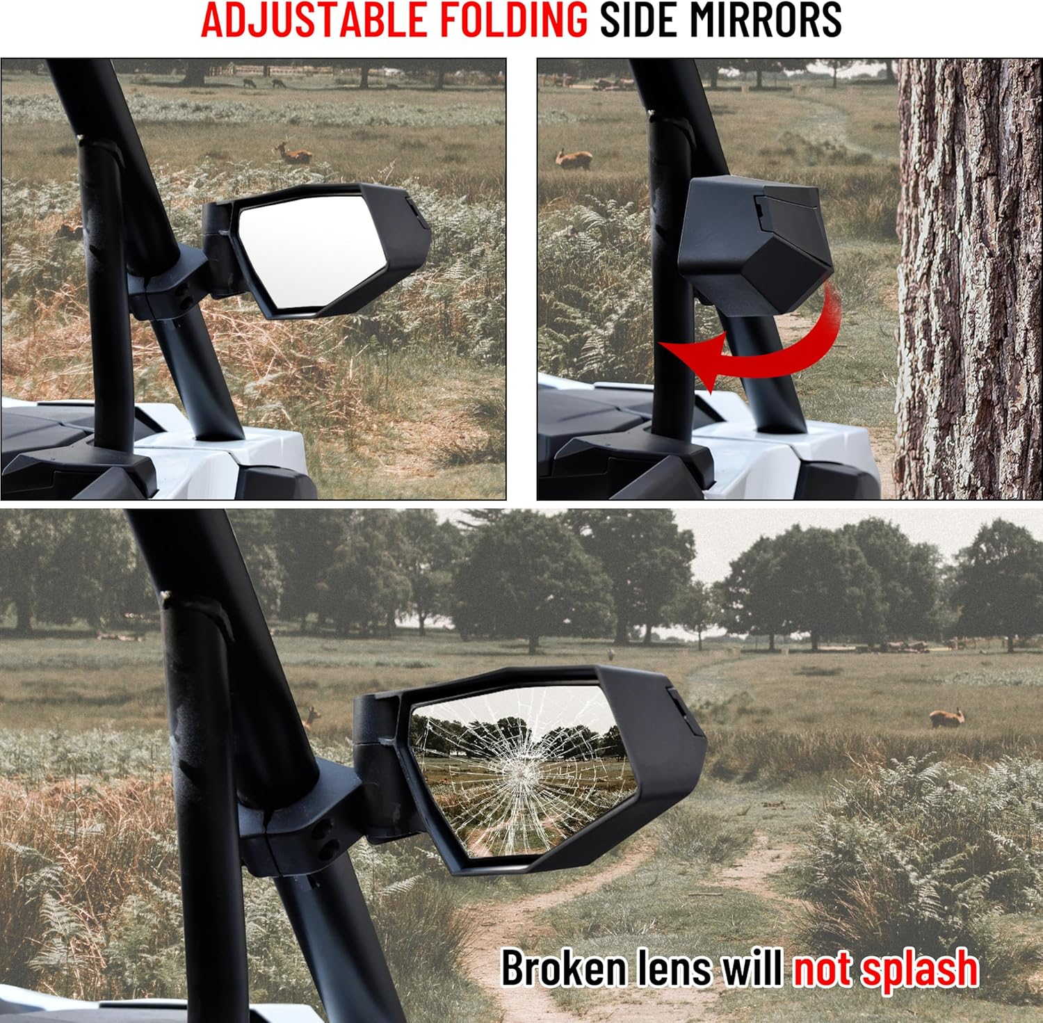Side Mirrors Center Convex Rear View Mirror Kit for Polaris RZR XP 1000/ XP 4 1000 Ultimate/Sport/Premium 2024 Accessories image number 5