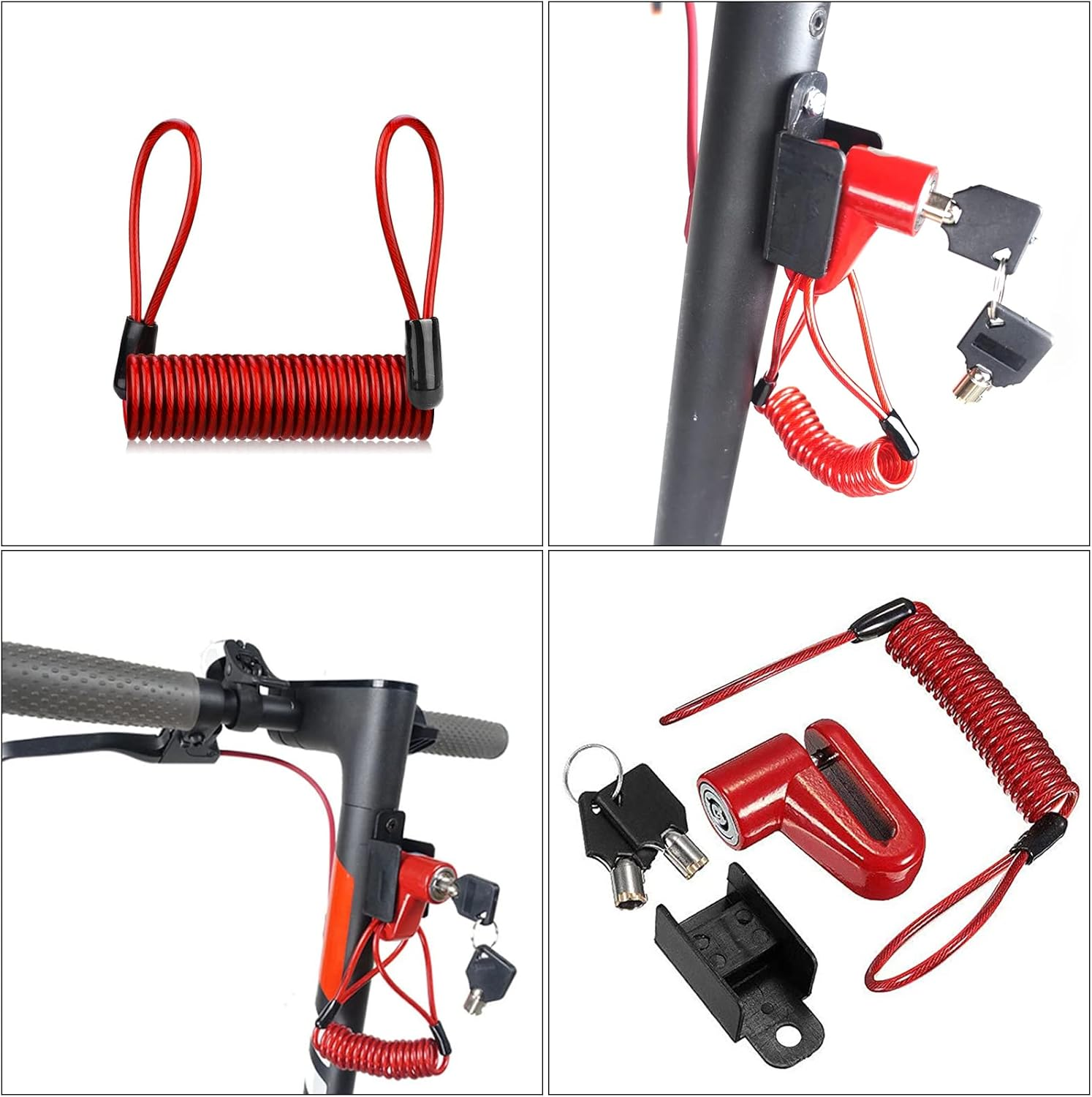 Electric Scooter Disc Brake Lock Scooter Steel Wire Lock for Mijia M365 / Motorcycle / Bicycle Rims Locker with Reminder Rope (Red) image number 2