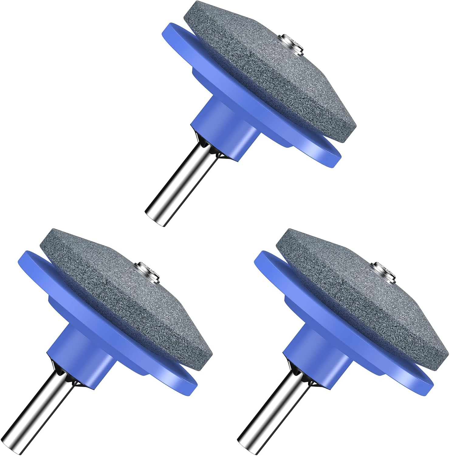 Lawnmower Dull Blade Sharpener, 3PCS Lawn Mower Blade Sharpener Tool for Any Power Hand Drill, Universal Blade Sharpeners for Lawn Mowers, Easy to Use and Not Easy Damage, Blue image number 4