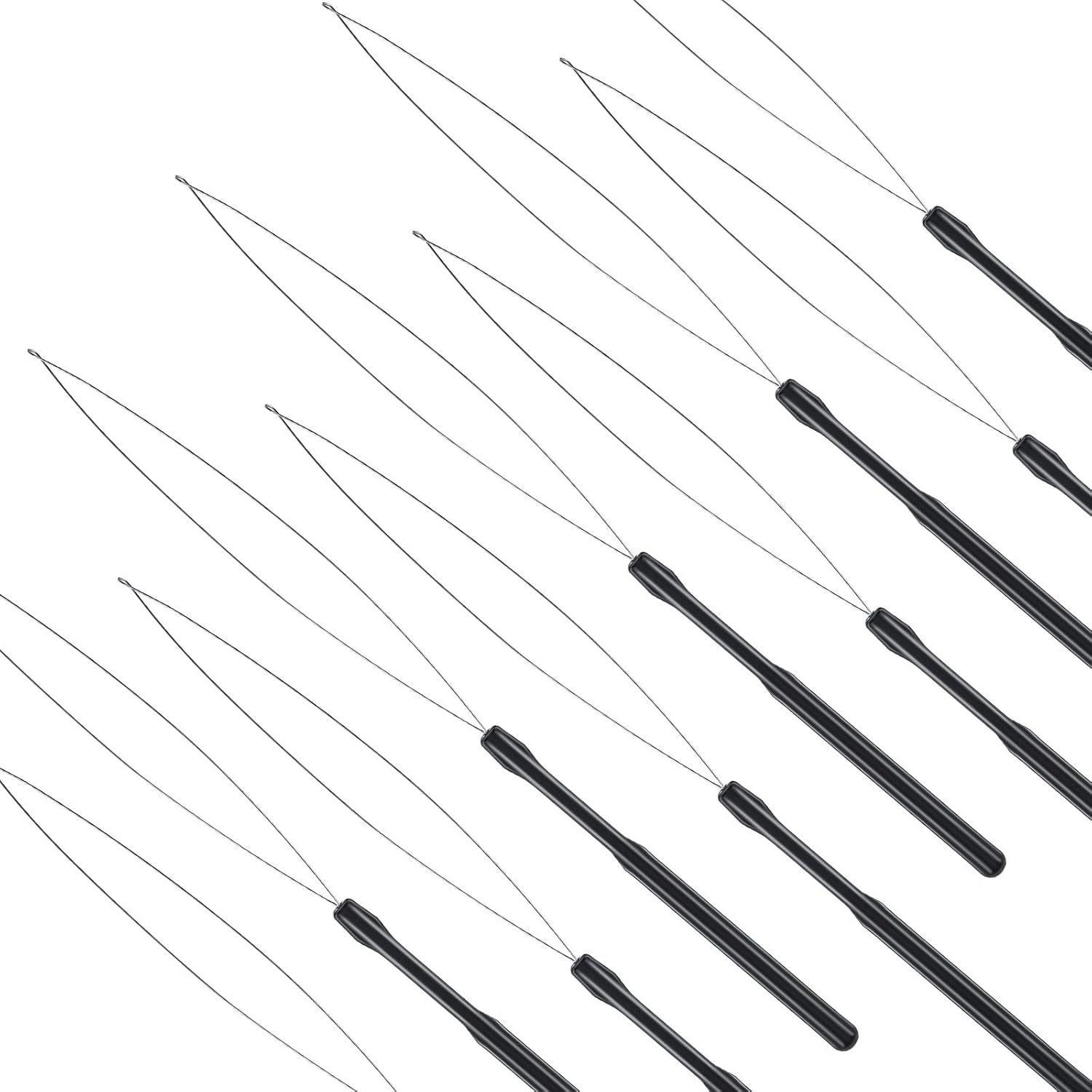 10 Pieces Hair Extension Loop Needle Threader Pulling Hook Tool and Bead Device Tool Black Loop Threader for Hair or Feather Extensions (Black) image number 4