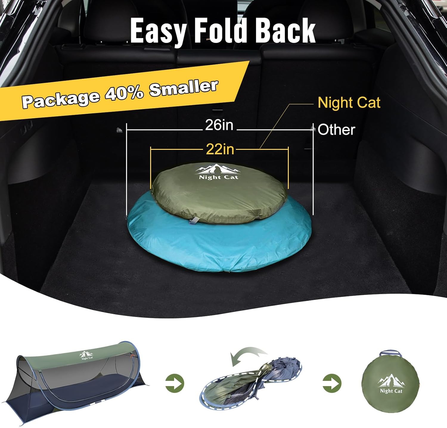 Night Cat Pop-Up Mosquito Tent: 1 Person Camping Tent with Bug Screen Net Easy Set-Up Tent Fits with Camping Cot (Exclueded)