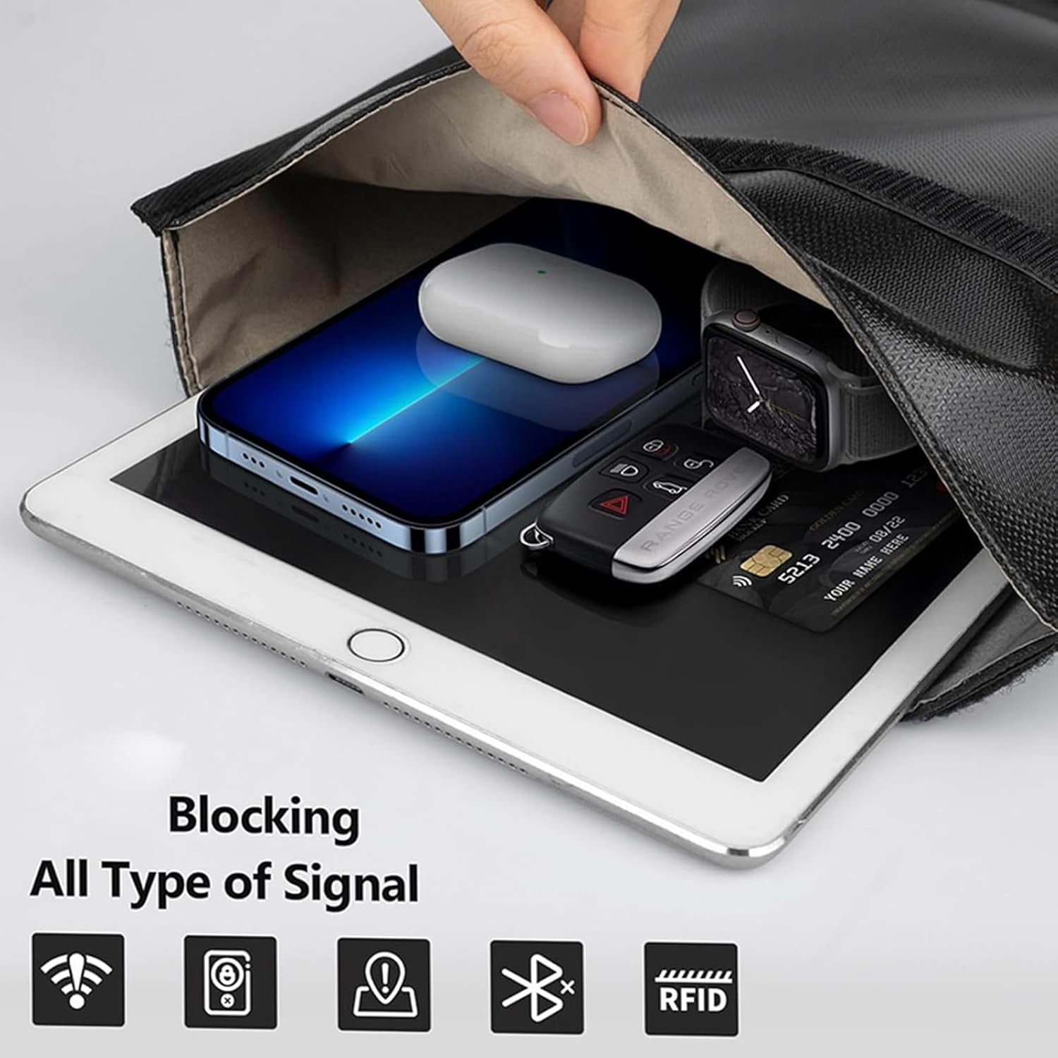 2 Pack Large Faraday Bags for Tablets Phones Car Keys,Faraday Key Fob Protector,Rfid Block Faraday Case Fireproof & Waterproof Anti-Theft Signal Blocking Pouch,Cell Phone Signal Jammer,Faraday Cage image number 5