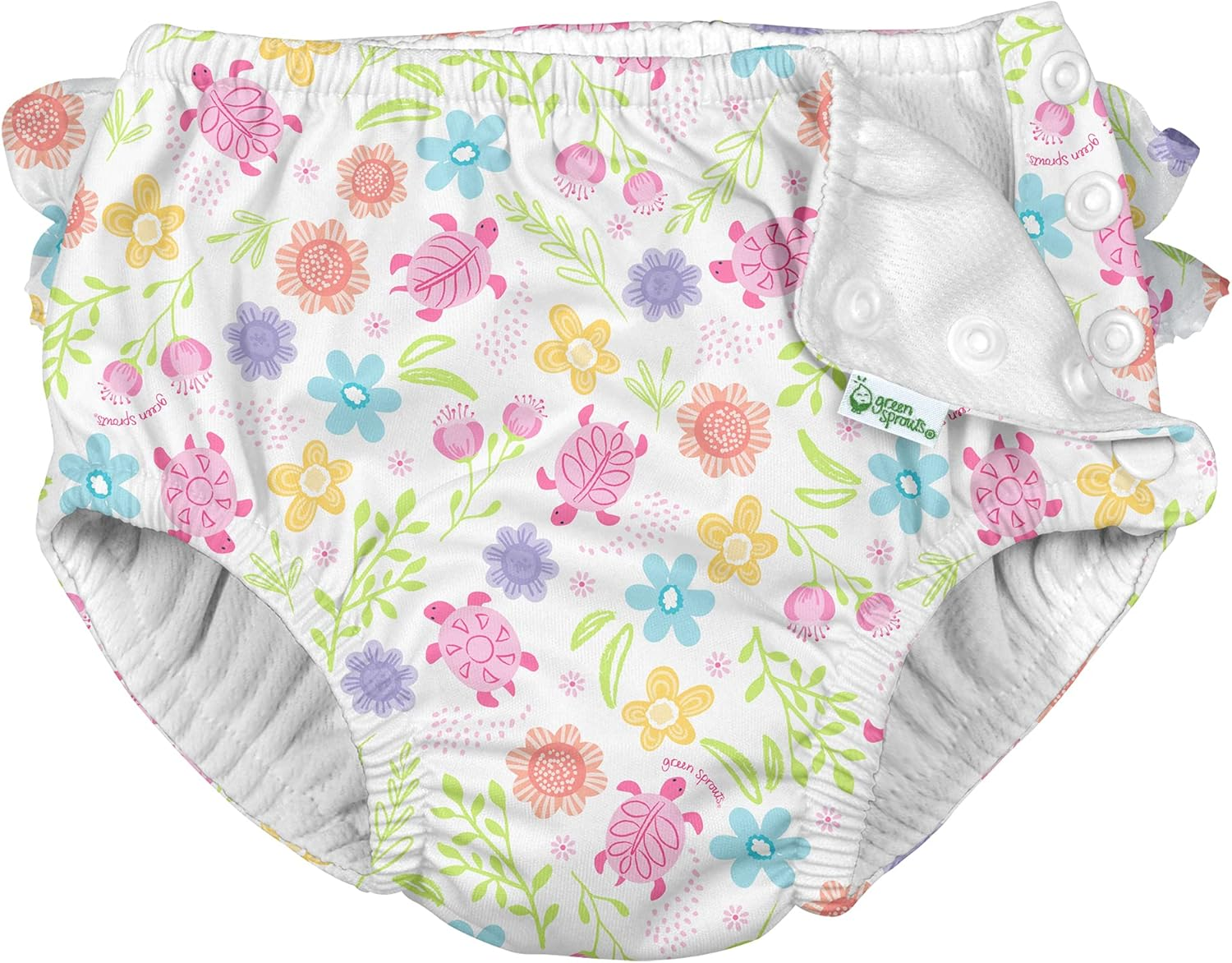 Green Sprouts I Play. by Baby-Girls Ruffle Snap Reusable Swim Diaper, Light Pink Small Blossoms, 24-3T