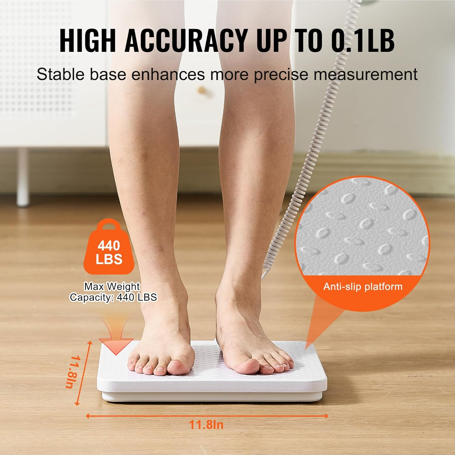 VEVOR Portable Medical Scale, Professional Physician Scale for Weighing - with Anti-Slip Platform, 2 Units, Hold & Tare Function, Digital Physician Weight Scale for Gym Home Hospital, 440LBS Capacity image number 4