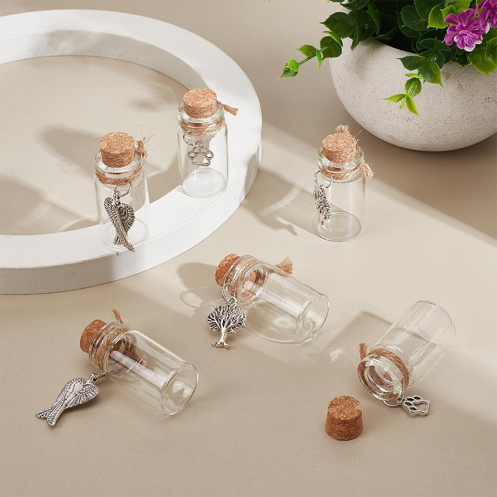 WEBEEDY 6 Pcs Memorial Bottle for Pet,Pet Memorial Urns Small Glass Jars Dogs & Cats Memorial Glass Keepsake with Silver Pendant for Pet Owner Remembrance Sympathy Condolence Gift image number 1