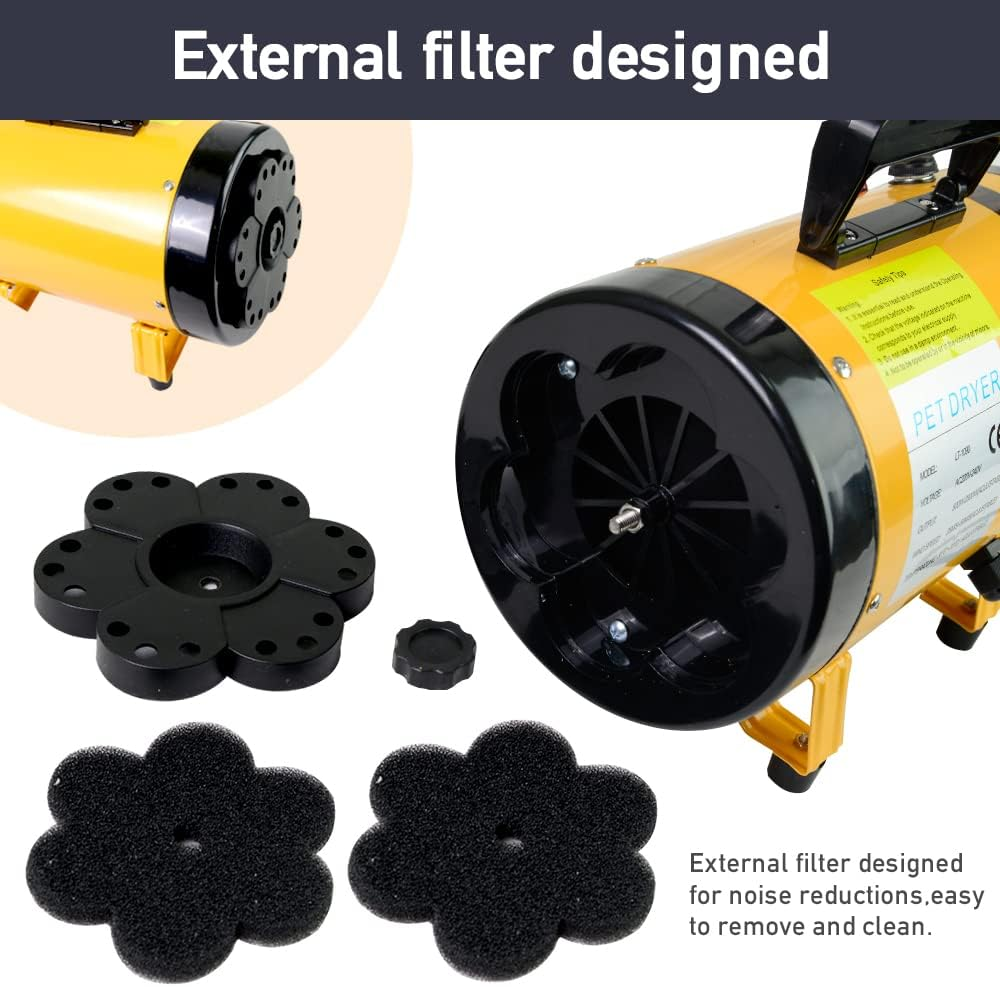 VOLKWELL 3200W/4.3HP Pet Grooming Dryer, Adjustable Speed & Temperature Control Yellow Dog Blow Dryer, High Velocity Dog Hair Dryer with 4 Nozzles（Yellow image number 2