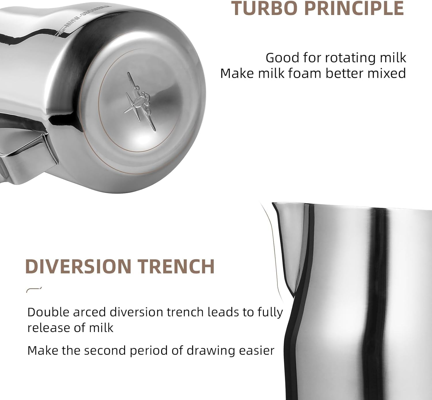 MHW-3BOMBER Milk Frothing Pitcher 450Ml/15.2Oz Milk Frother Cup Espresso Steaming Pitcher Stainless Steel Milk Frother Cup Barista Latte Art round Spout Milk Jug P6001S-OS image number 5