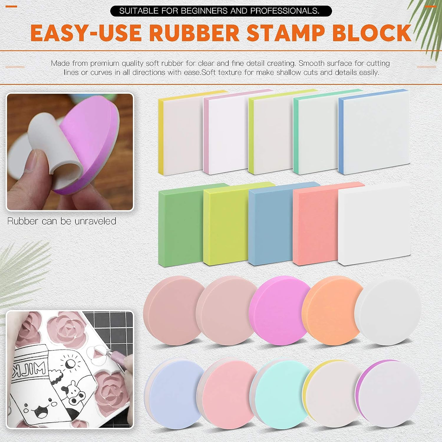 Rustark 22 Pcs Mixed Rubber Stamp Carving Blocks Set with Carving Knives and Whetstone, Carve Block Printing Carving Block Kit for Printmaking, Scrapbooking, Sculpting, Stamping image number 4