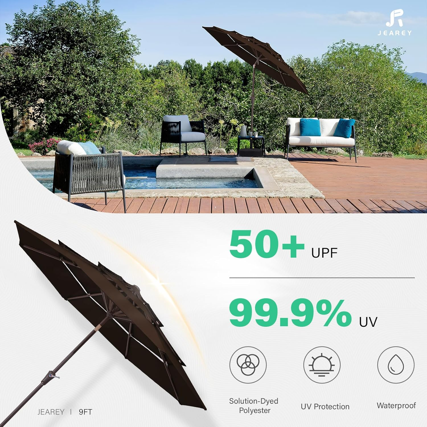 JEAREY 9FT 3 Tiers Patio Umbrella Outdoor Market Umbrella Table Umbrellas image number 6