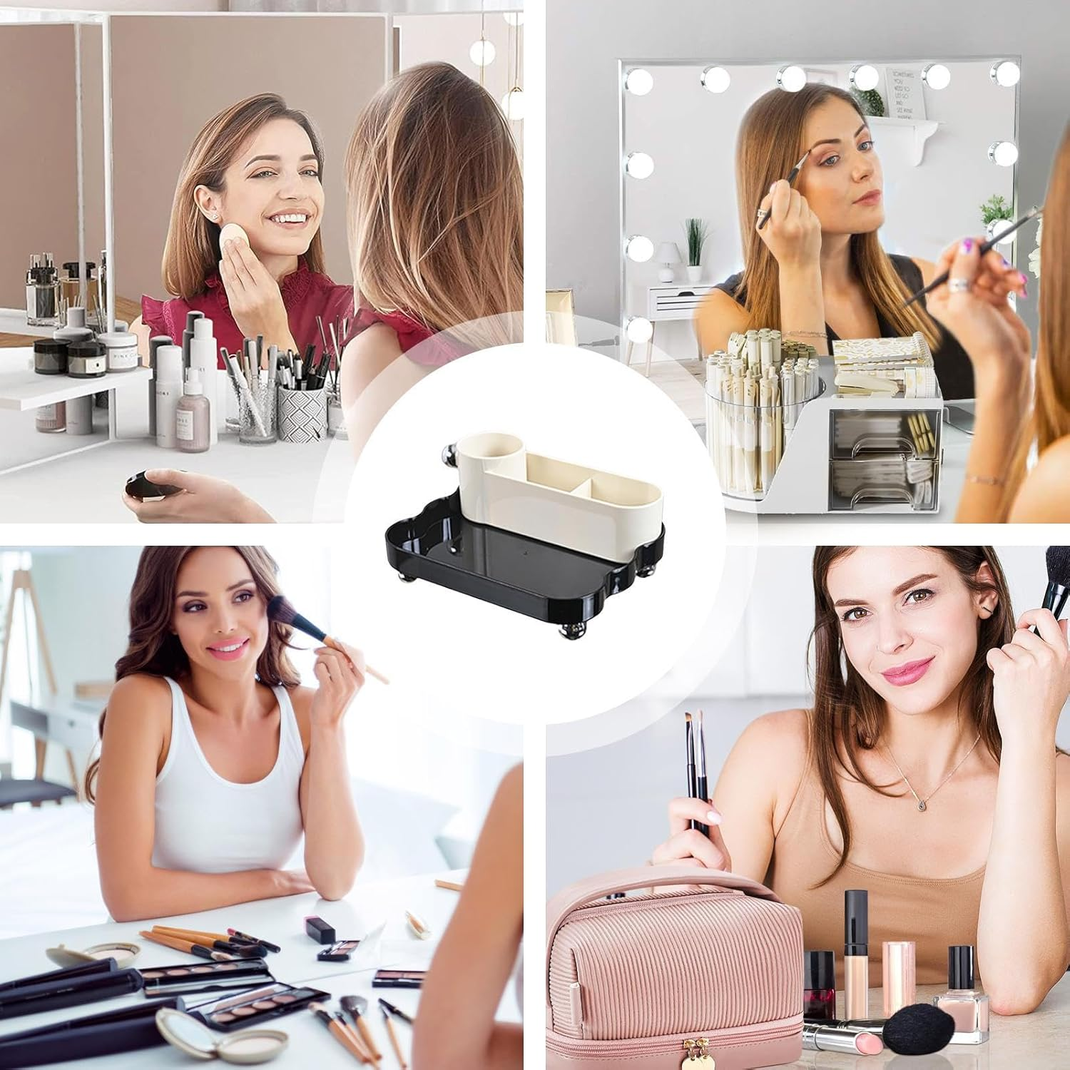 Vanity Makeup Organizer | Split Design Desk Brush Holder,Beauty Holder - for Home Vanity Bedroom Counter Dresser Dorm Room Studio image number 2