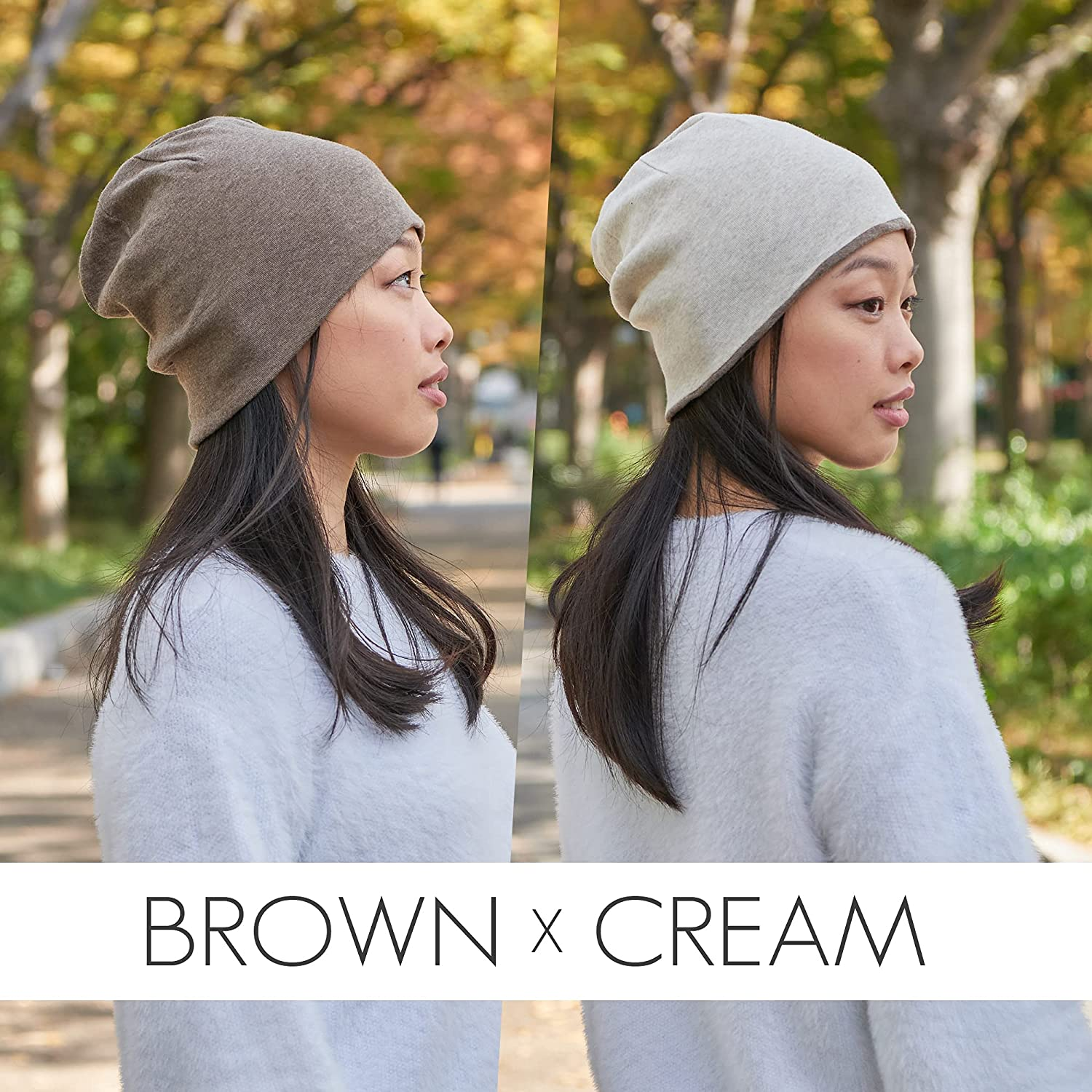 CHARM Organic Cotton Reversible Beanie - Made in Japan Slouchy Warm Knit Chemo Hat