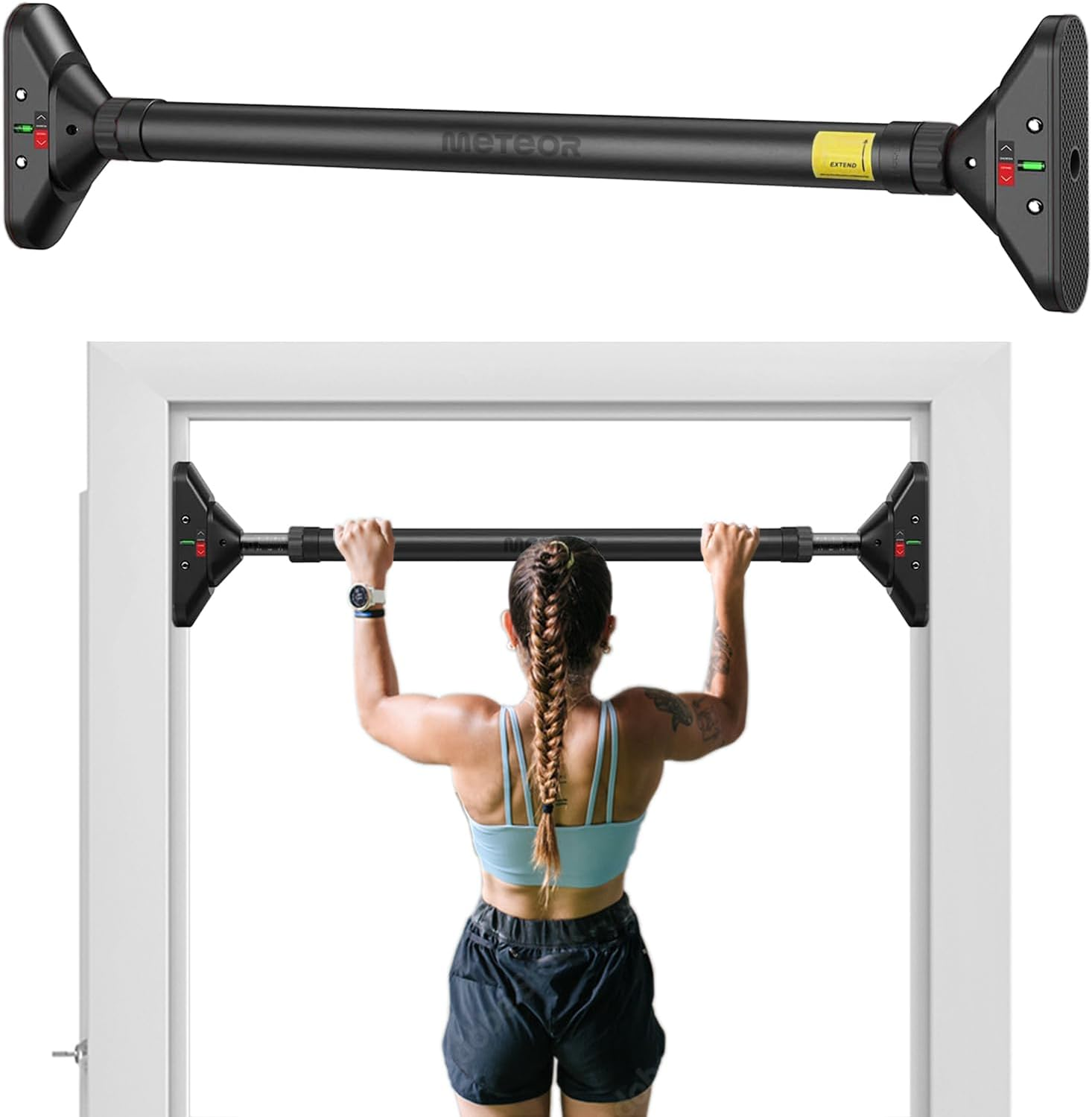 METEOR Doorway Pull up Bar, Fitting Width 75-94Cm, 200Kg Capacity, Drill-Free, Adjustable Length, Chin up Bar, Push up Bar, Abdominal Training Door Bar image number 3