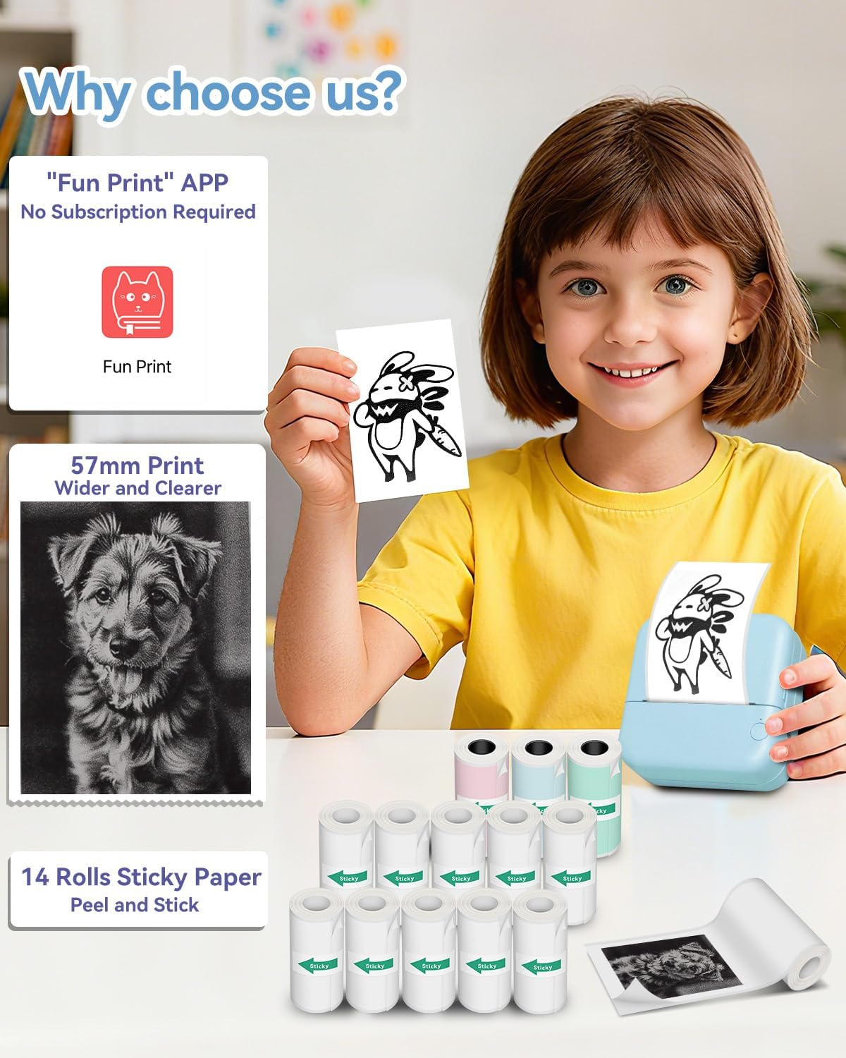 Label Maker - Mini Portable Sticker Printer with 14 Rolls Self-Adhesive Thermal Papers, Labeller Machine for Home Office Study Business Texts Journal, Blue image number 4