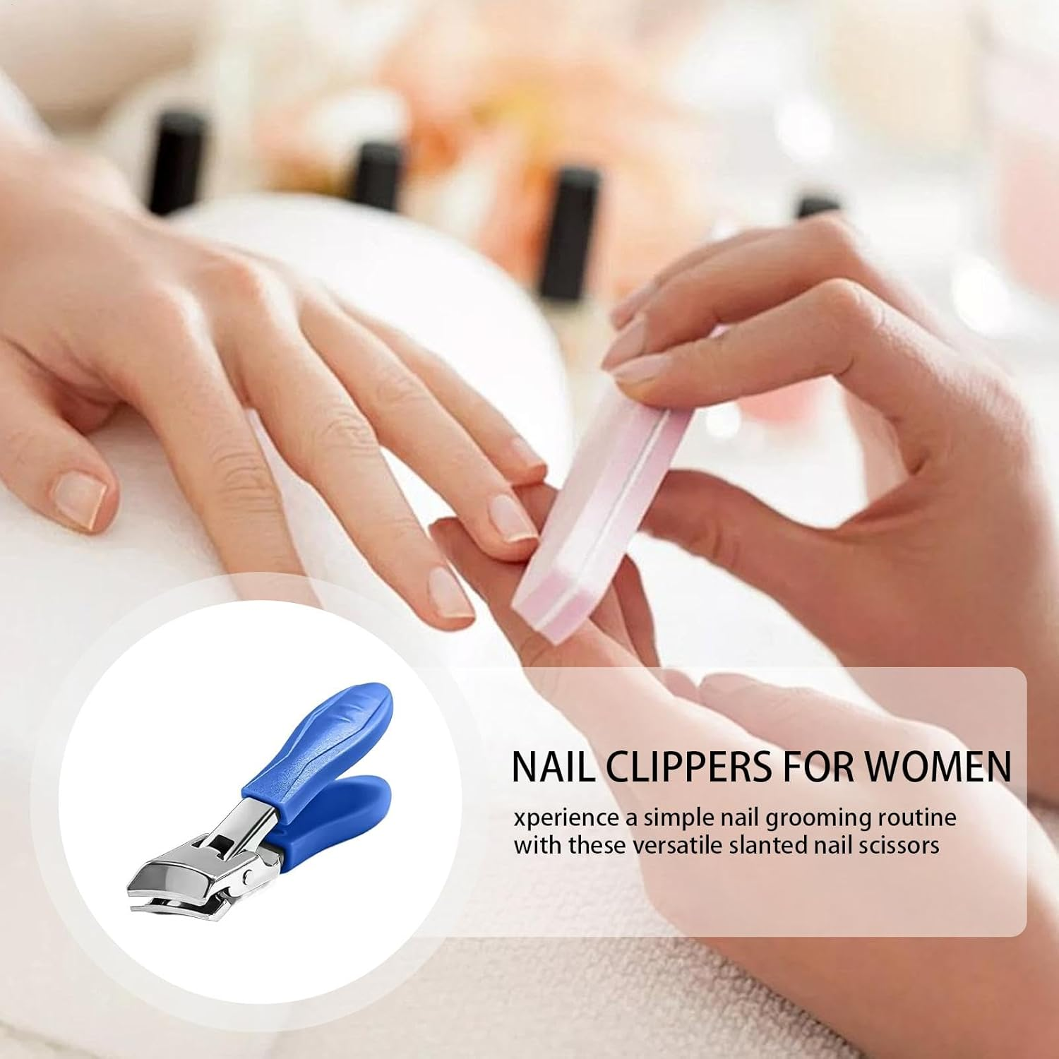 Rissunkv Slanted Nail Scissors - Stainless Steel Thick Toenail Slanted Scissors | Seniors Nails Trimmer Anti-Splash Manicure Pedicure Equipment for Father, Mother - Blue image number 5