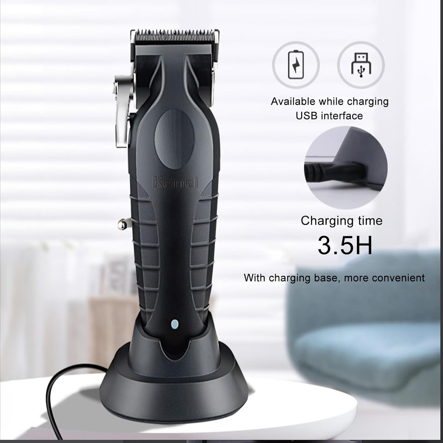 KEMEI Professional Hair Clipper, Hair Trimmer, Beard Shaver Set for Men, Electric Cordless Barber Clipper Beard Trimmer, Rechargeable Fade Clipper Haircutting Kit, KM-2299, KM-2296, KM-1102 image number 5