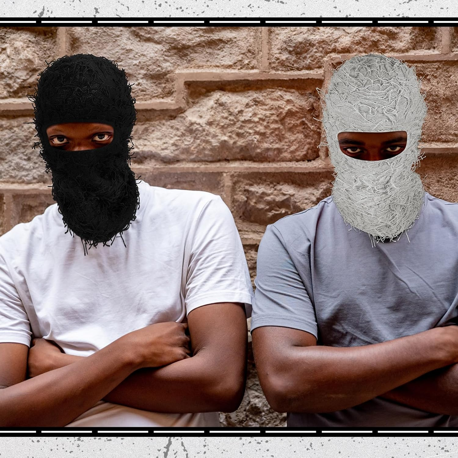 Newcotte 3 Pcs Distressed Balaclava Full Face Ski Mask Cool Knitted Balaclava Windproof Ski Mask for Men Women Cold Weather image number 1