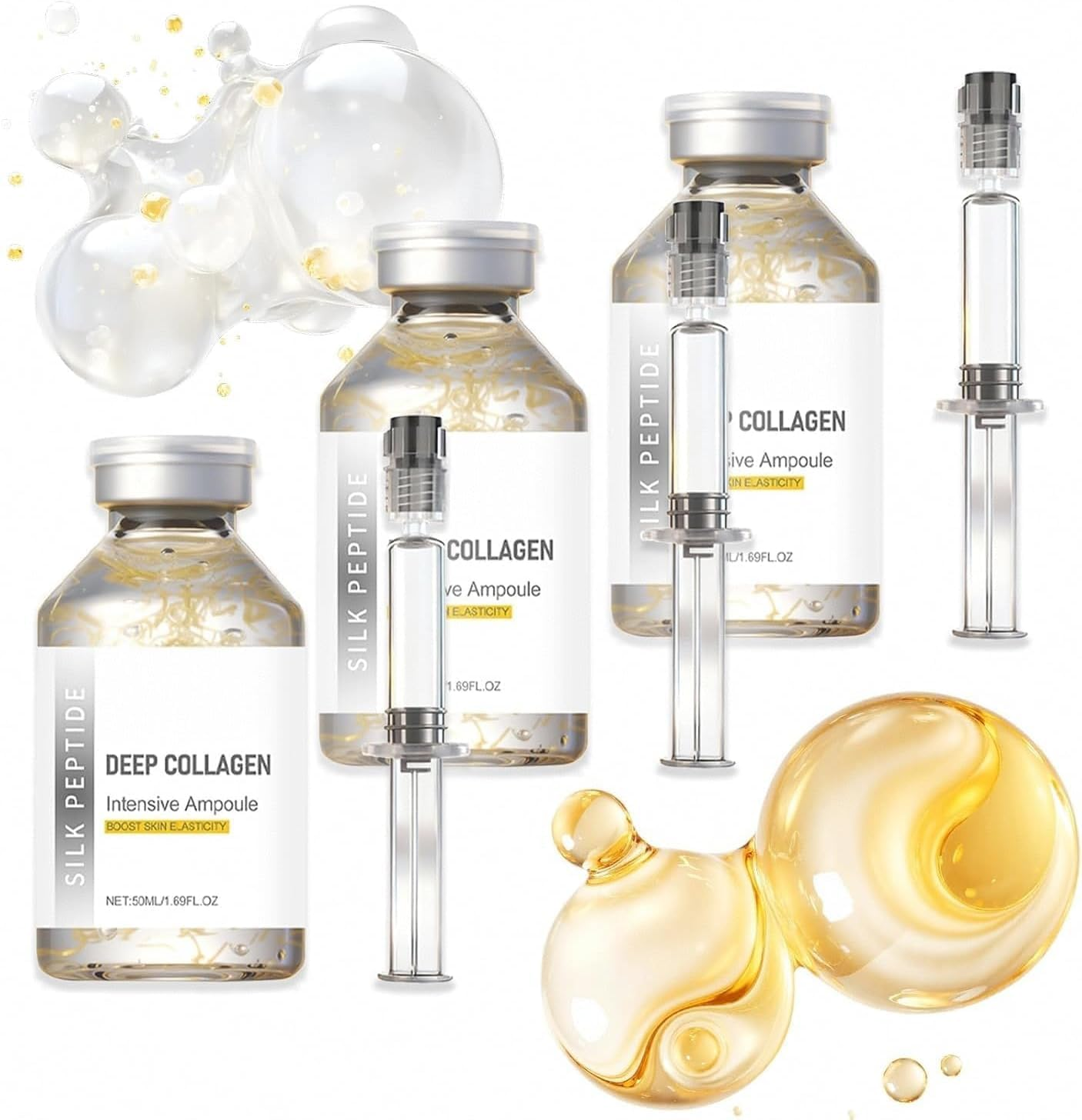 Silk Peptide Intensive Lifting Ampoule,Deep Collagen Serums for Face Tightening and Lifting,（3Pcs）