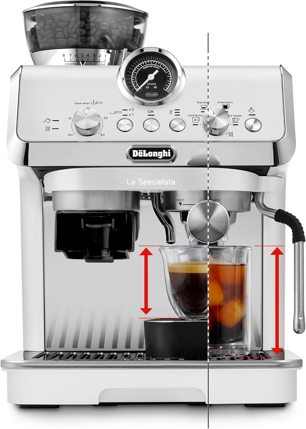 De'Longhi La Specialista Arte Evo EC9255.WI, Espresso Pump Coffee Machine with Cold Brew Function, with Professional Milk Frothing Nozzle, Sensor Grinding Technology, Includes Barista Kit, White image number 6