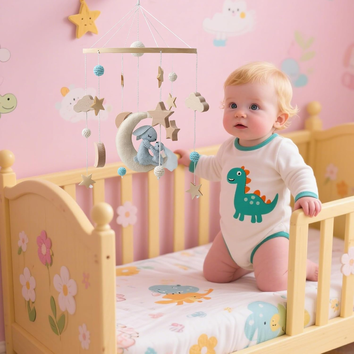 Baby Mobile for Crib,Nursery Decor Mobile | Rotatable Soothing Bed Bell for Boys Girls Baby Stroller Playpen Nursery Room New Parents Childcare Provider image number 6