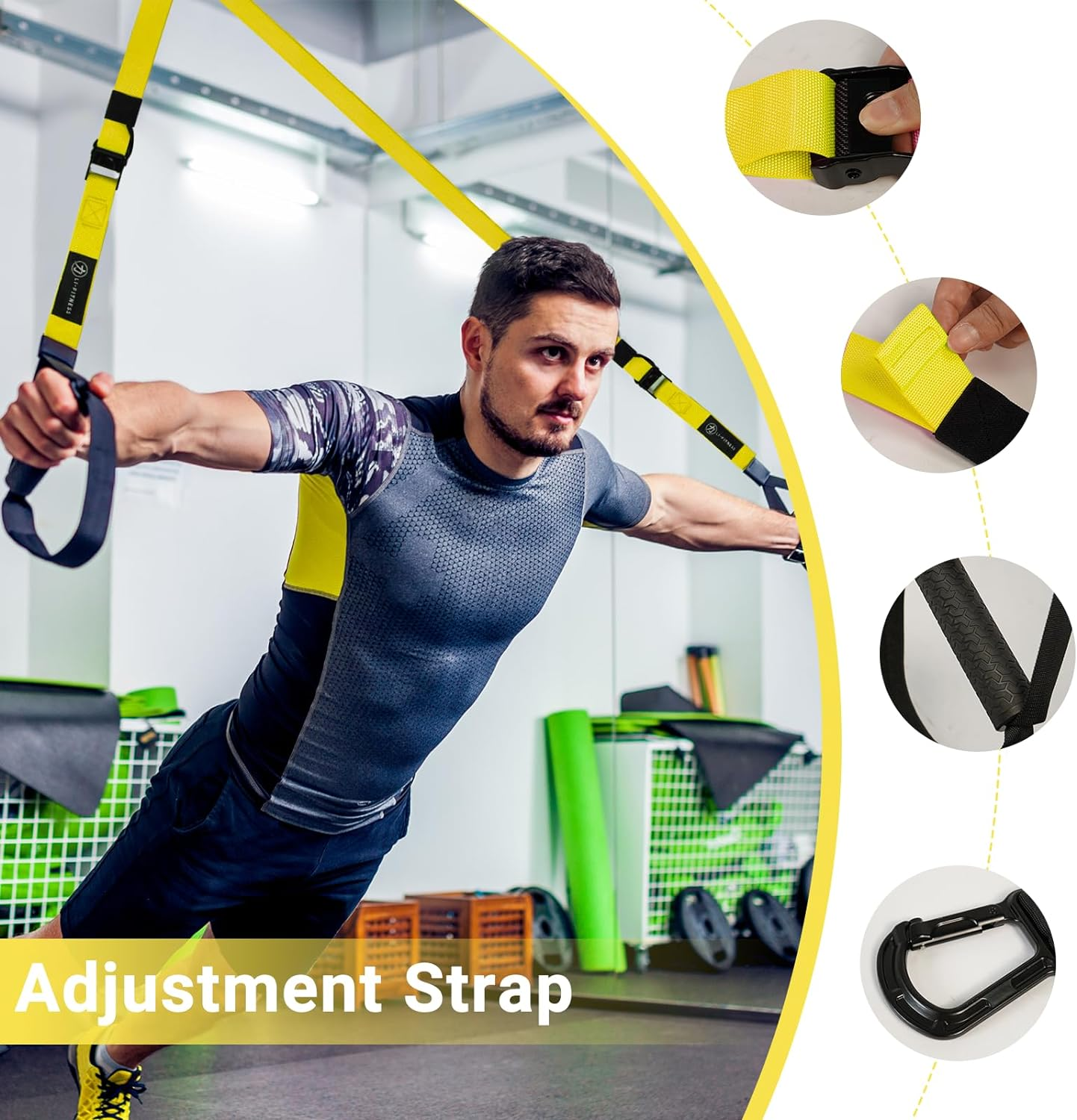 LI FITNESS Suspension Trainer Kit Resistance System Full Body Workout Training Equipment Fitness Band Set with Door Anchor Adjustable Workout Straps for Home Gym Travel Outdoors (Yellow) image number 1