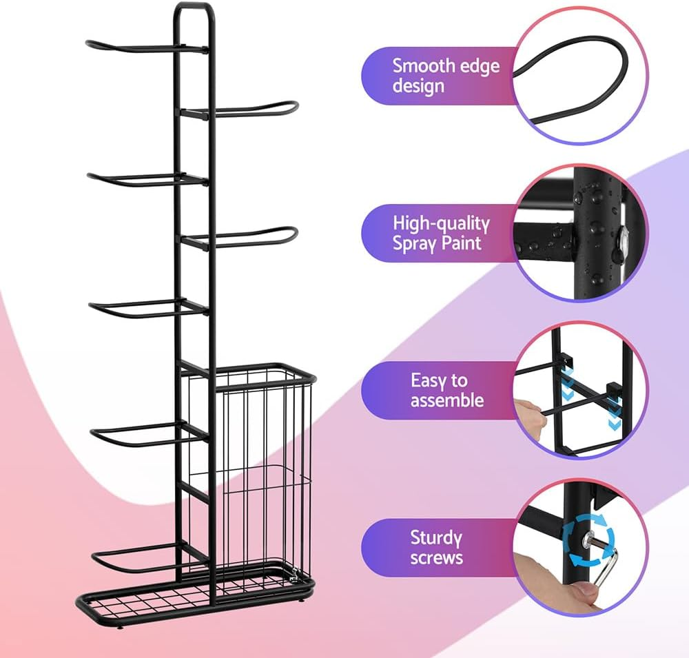 Everfit Ball Storage Rack Heavy Duty Sports Equipment Organizer 7-Tier with Basket Ball Rack for Basketball Football Volleyball Indoor Outdoor Sports Storage image number 1
