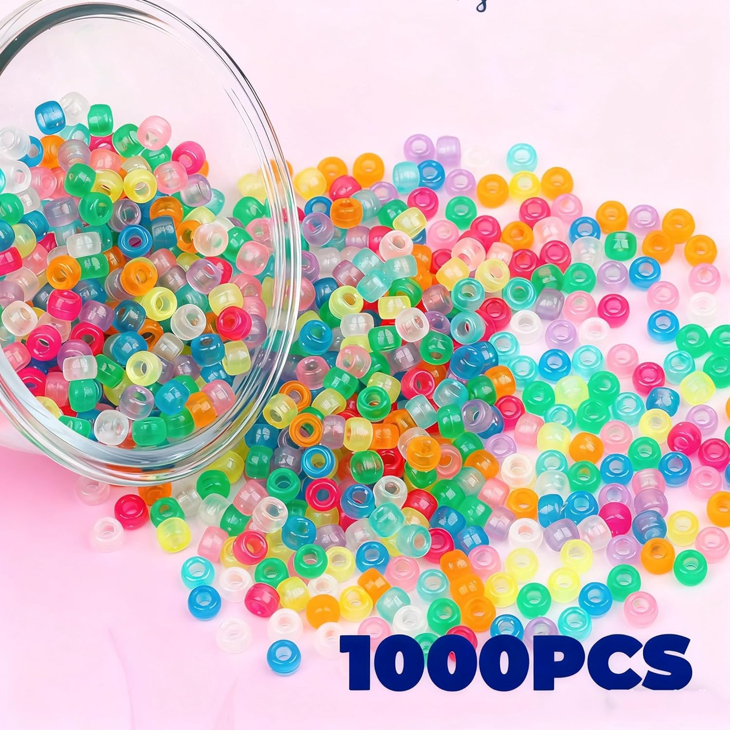 1000Pcs Glow in the Dark Pony Beads Bracelet 9Mm Plastic Barrel Pony Beads for Necklace,Hair Beads for Braids,Key Chain,Jewelry Making (Night Glow) - Black_1000Pcs image number 2