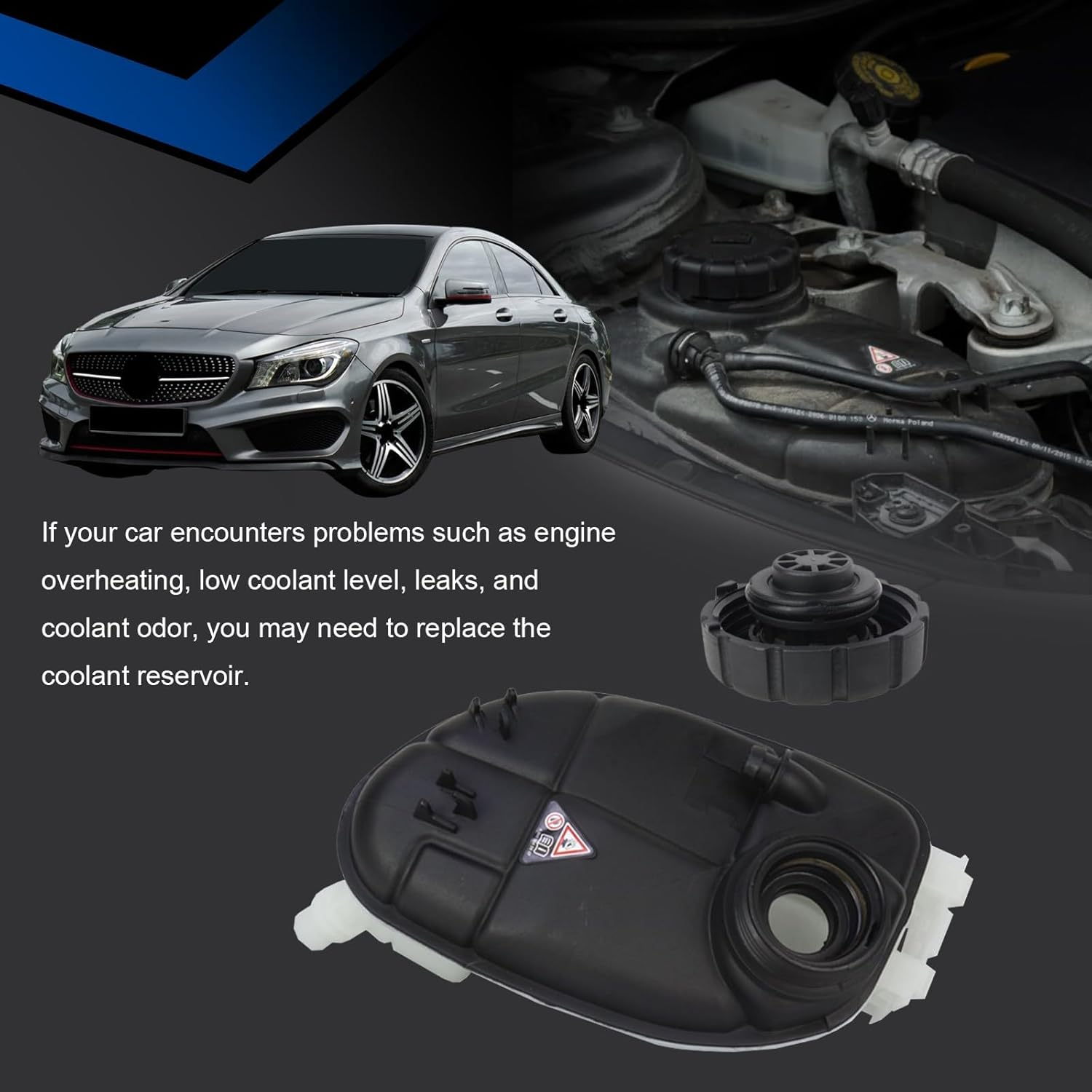 2465000049 Expansion Tank + Cap for Mercedes-Benz A, B, CLA Class W176, W246, C117, X156 A180, A200, A260, A45AMG, B180, B200, B260, AMGCLA45, CLA180, CLA200, CLA220, CLA260 Replat# 2105010615 image number 2