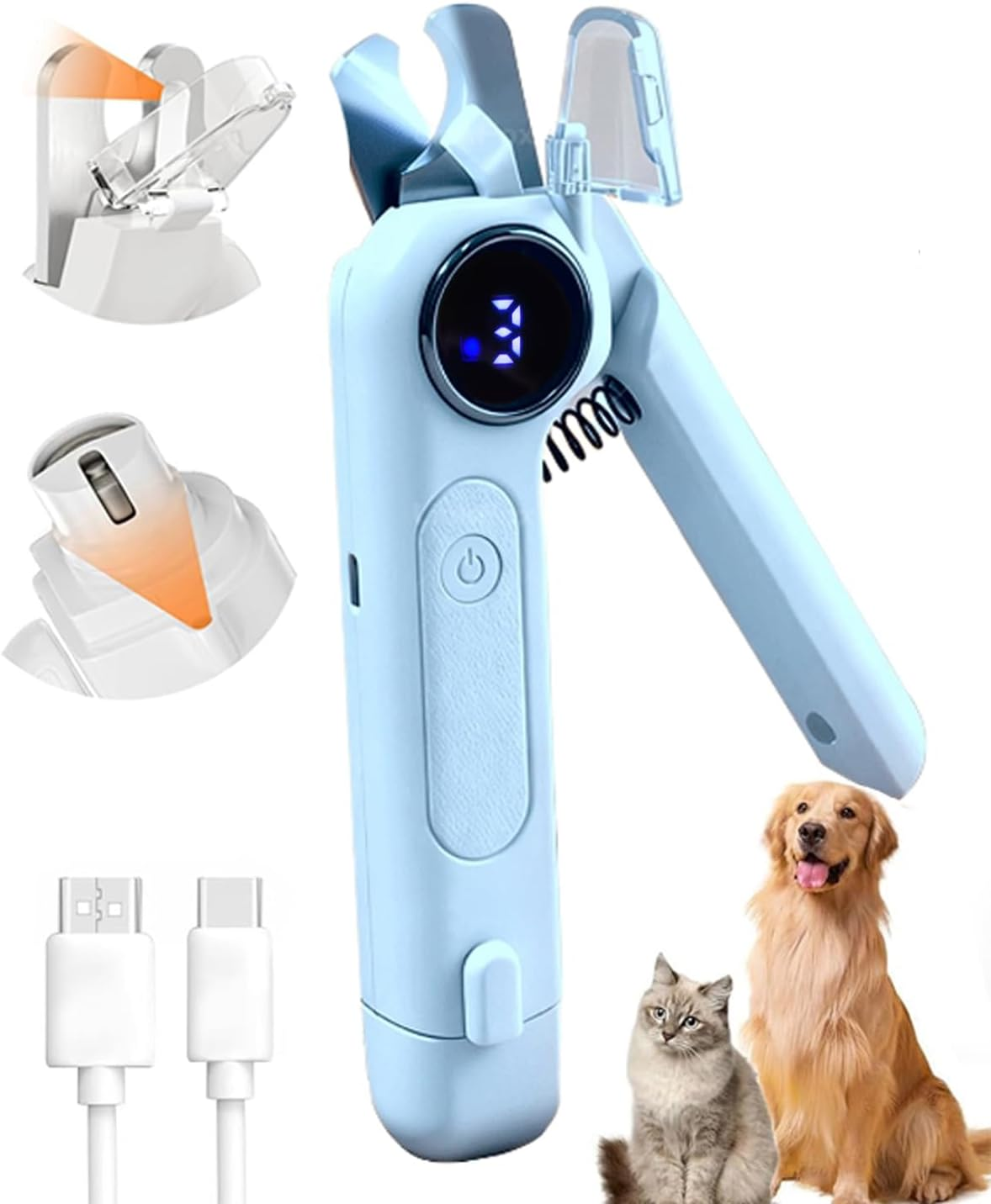 CCEE Dog Nail Grinder & Dog Nail Clippers, 2-In-1 3-Speed Pet Cat Nail Trimmers with 2 Led Lights 3 Grinding Ports Super Quiet Grooming Tool Supplies for Small to Large Dogs（Blue） image number 1