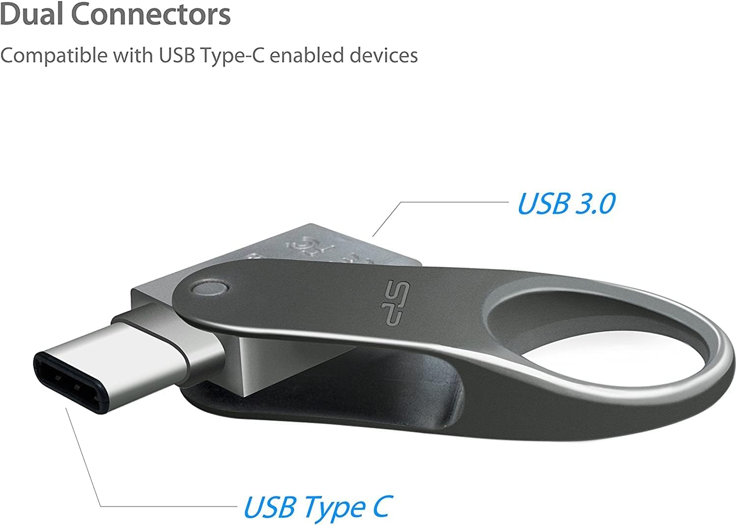 Silicon Power 128GB Dual USB-C USB-A Flash Drive, Metal Casing Dustproof Waterproof Design with Keychain Hole Key Ring, USB 3.2 Gen 1 USB 3.0 OTG Type-C Type-A, Thumb Drive Pen Drive Memory Stick, Mobile C80 Series image number 4