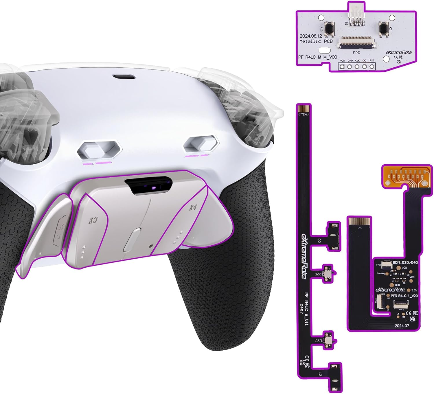 Extremerate RISE4 plus MAX RMB Back Paddles Kit with Clicky Trigger Stops & Rubberized Grip for PS5 Controller BDM-030 040 050, Remappable Real Metal Back Buttons Kit for PS5 Controller &ndash; White Black