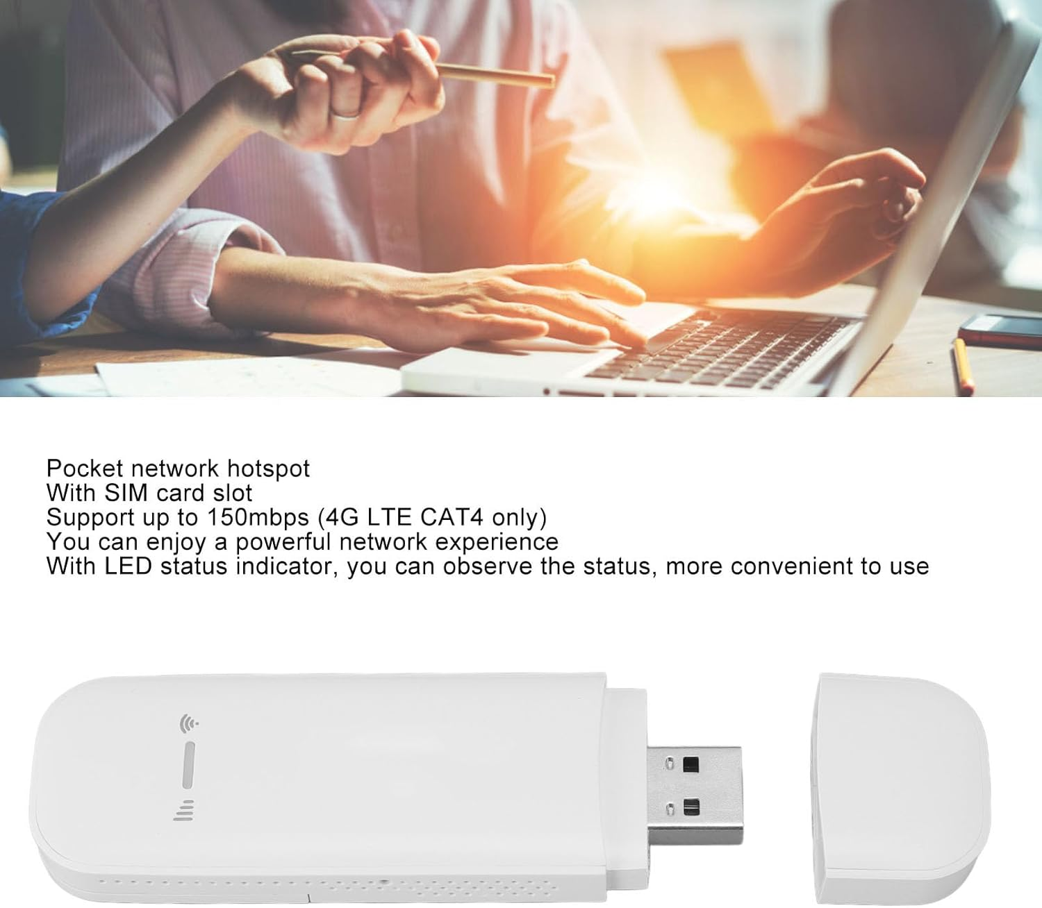 4G LTE USB Wifi Modem, Pocket Network Hotspot with SIM Card Slot, Support 10 Users, 150Mbps, Wireless Connection, Secure Encryption image number 2