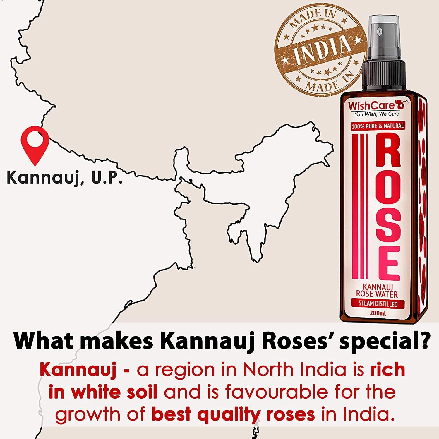 Wishcare&reg; 100% Pure & Natural Rose Water - for Skin, Face & Hair - Steam Distilled - Kannauj Gulab Jal - Spray Skin Toner - Free from Paraben, Alcohol & Chemicals - 50 Ml image number 3