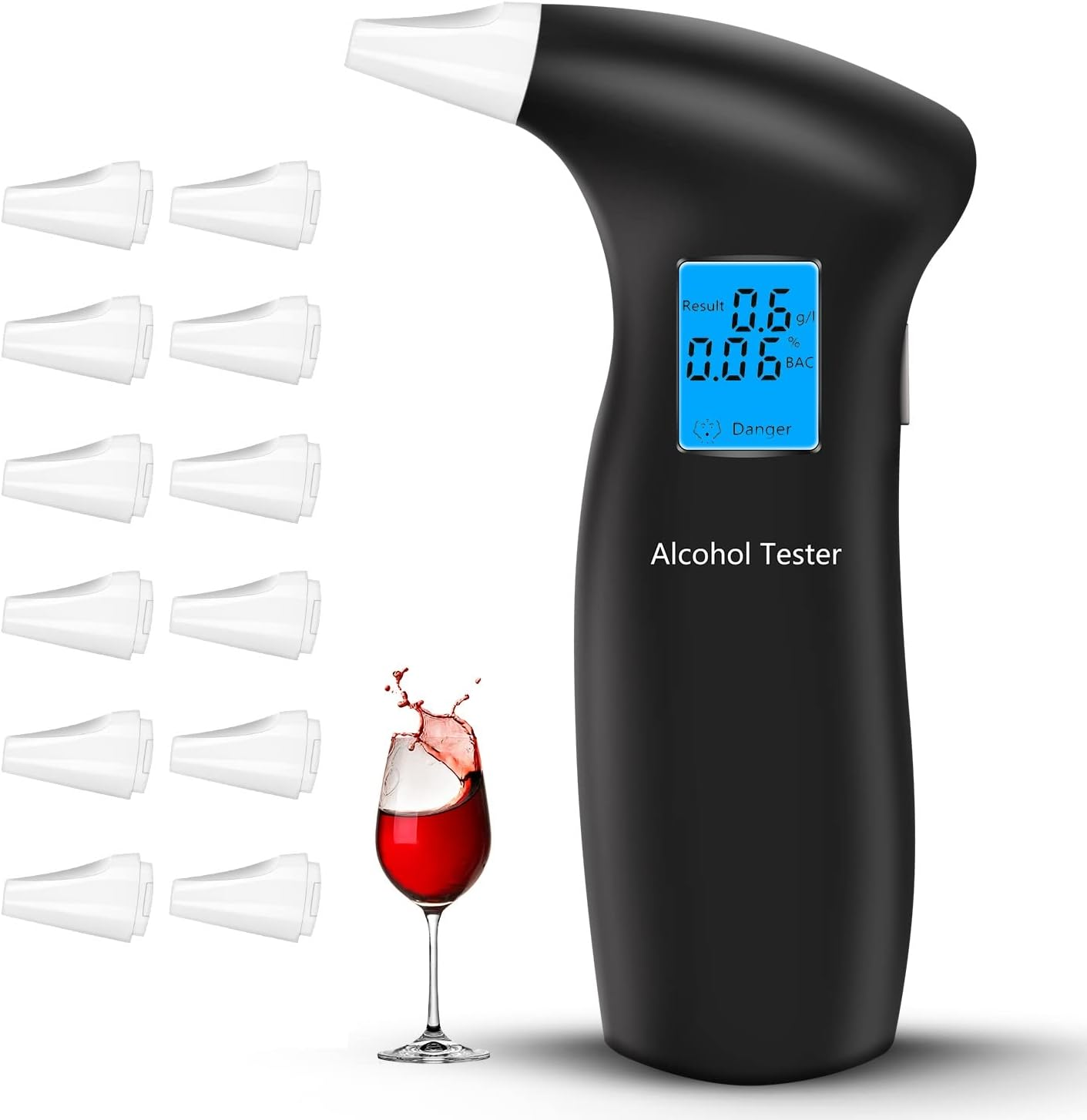 RUTIDA Breathalyzer & Alcohol Tester with 12 Mouthpieces, Professional Breathalysers Portable Alcohol Breath Tester with LCD Display Digital Fast, High Accuracy