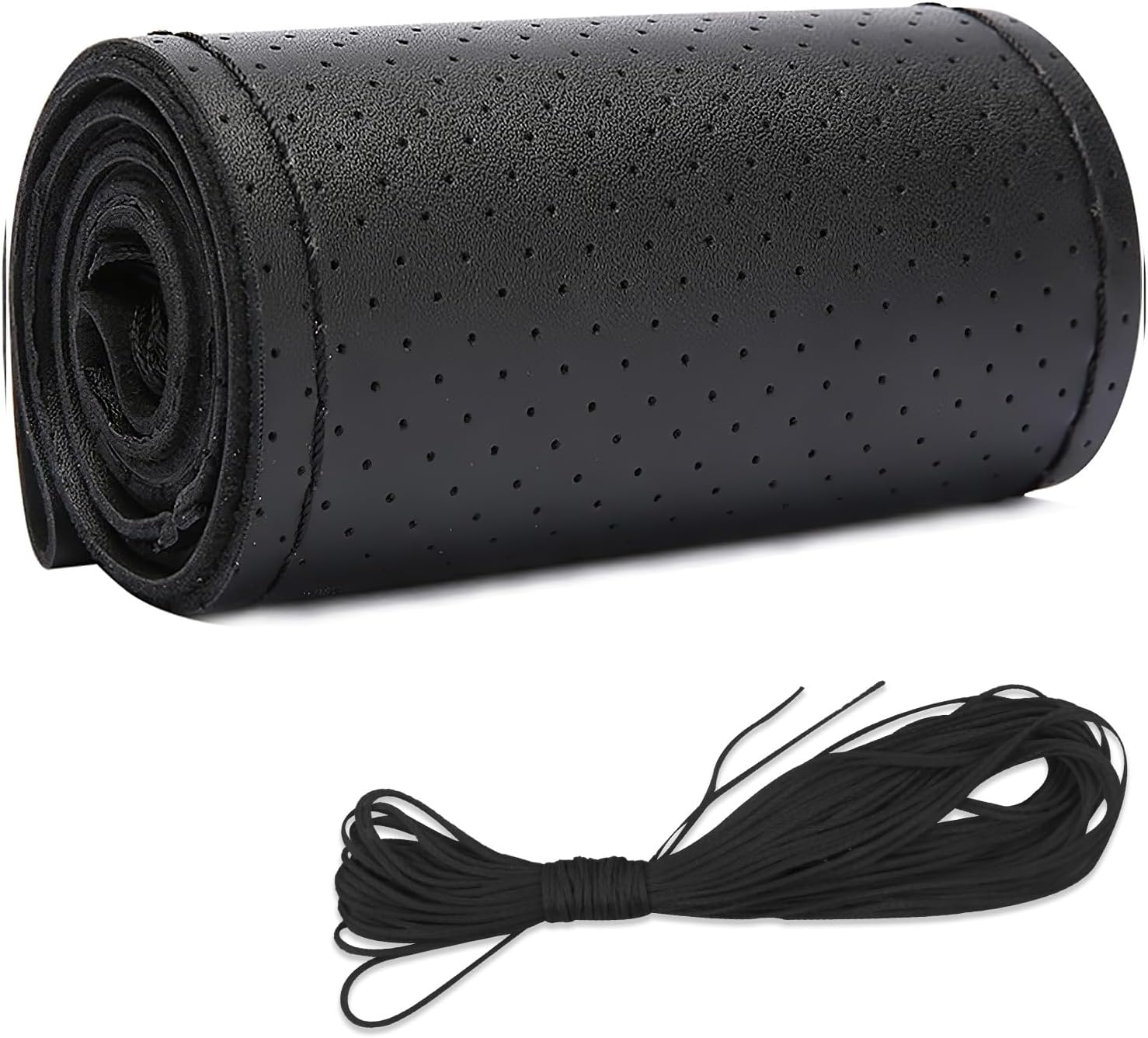 Micro Fiber Leather Steering Wheel Cover, DIY Sewing with Needle & Thread, Breathable Anti-Slip Car Steering Wheel Protector, Universal 15 Inch Auto Steering Wheel Stitch on Wrap (Coffee, Full Hole)