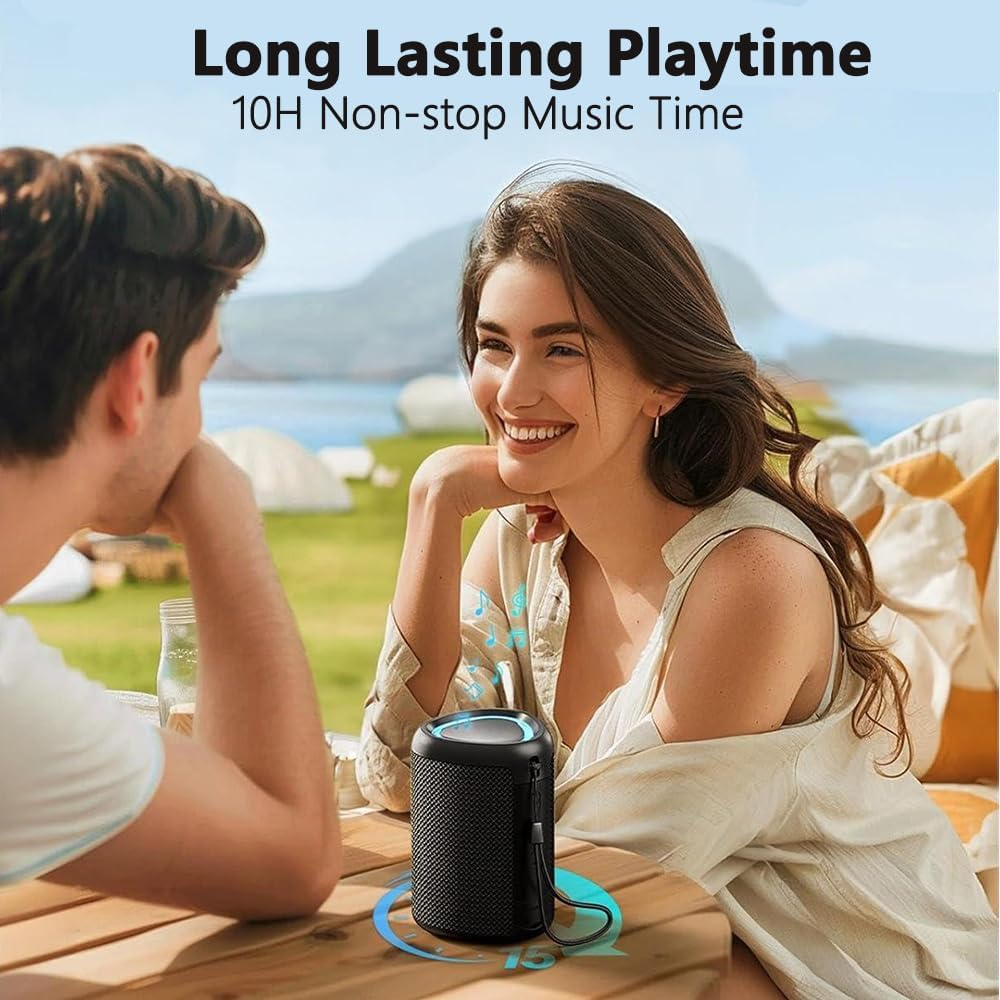 POSKOU Portable Bluetooth Speakers Enhanced Bass IPX5 Waterproof Outdoor Speaker with Hang Rope - Black