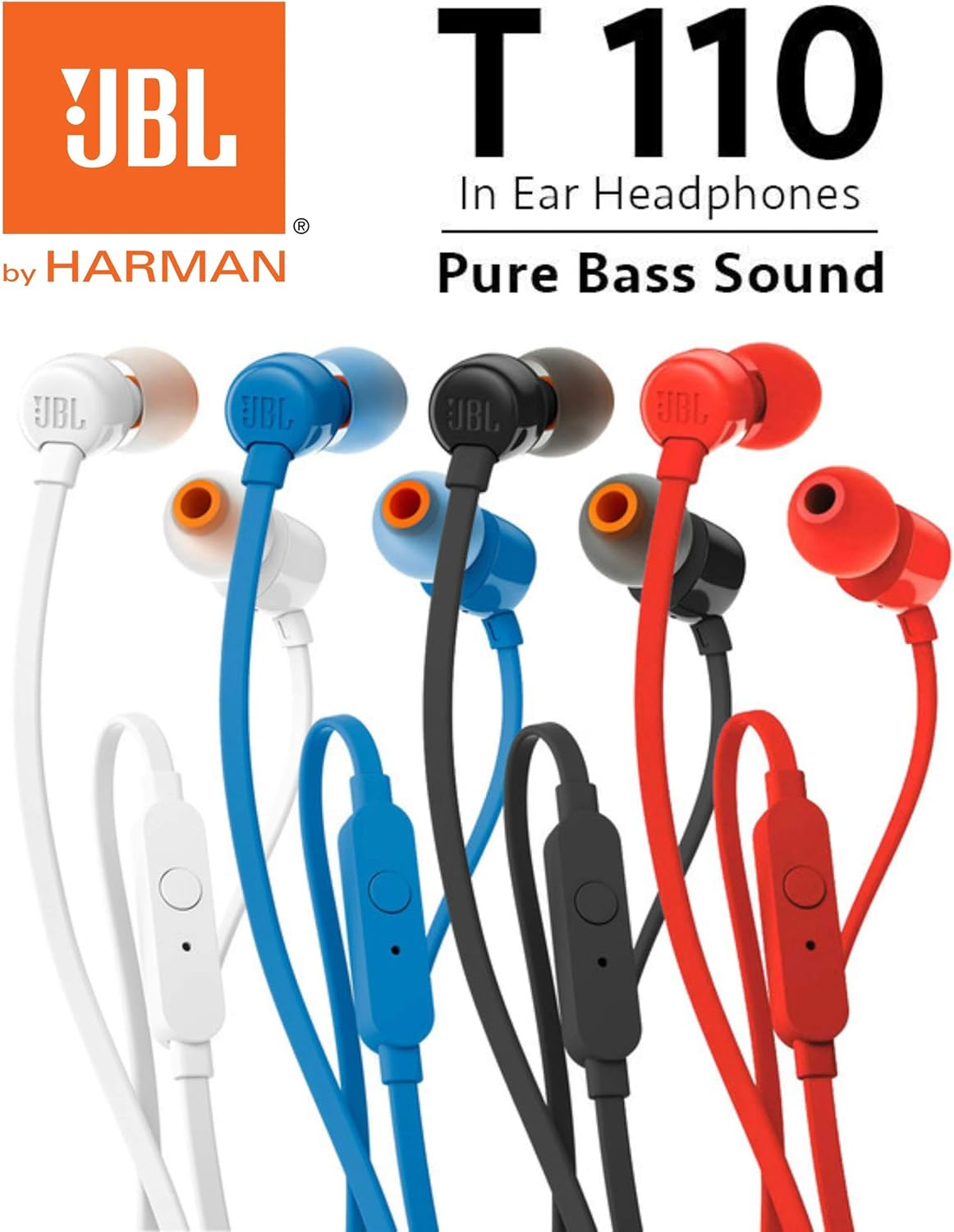 JBL T110 Pure Bass In-Ear Headphones - Blue image number 1