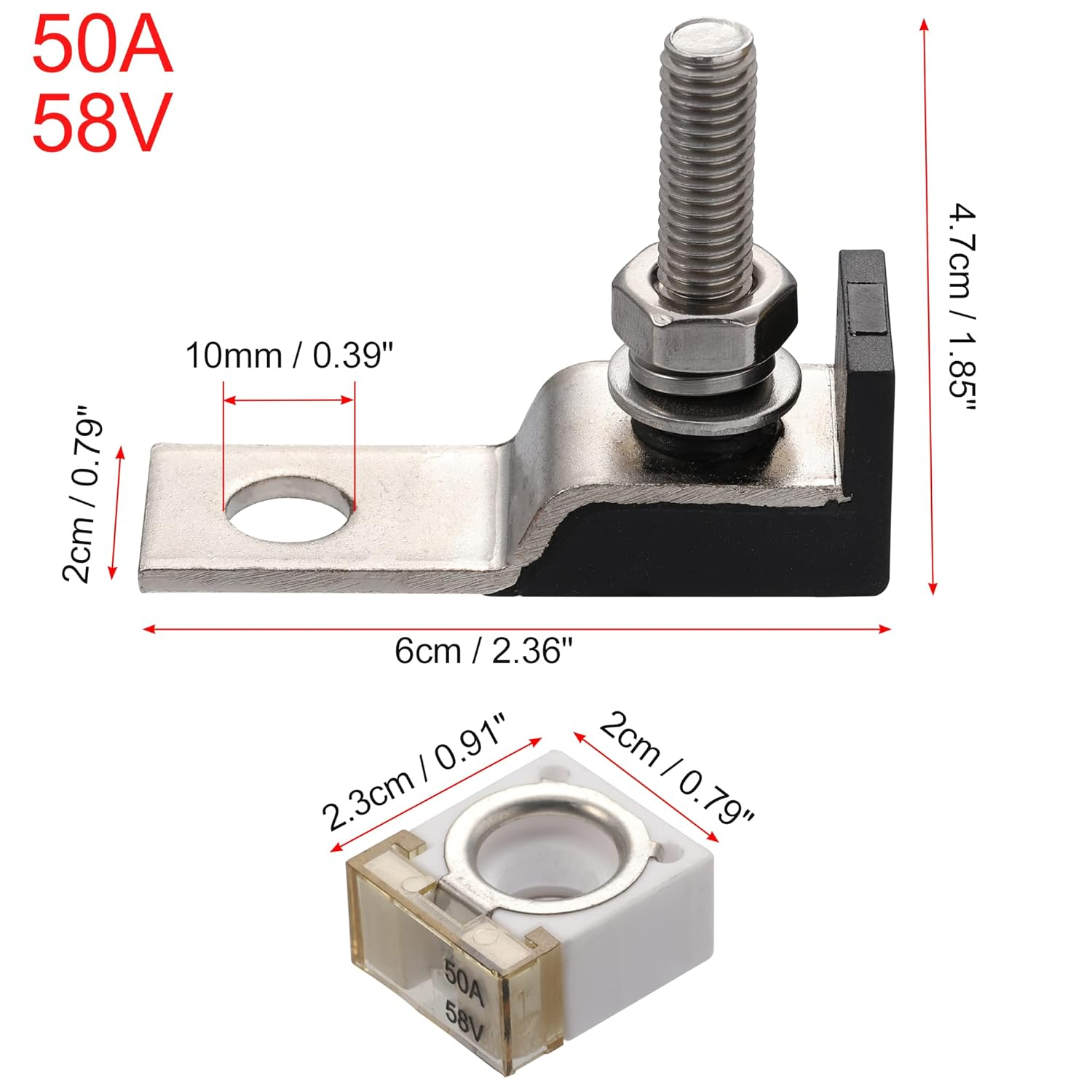 X AUTOHAUX 1 Set 50A Battery Fuse Terminal Fuse Block Kit Fuse Max Voltage 58V for Car Marine Boat RV image number 3