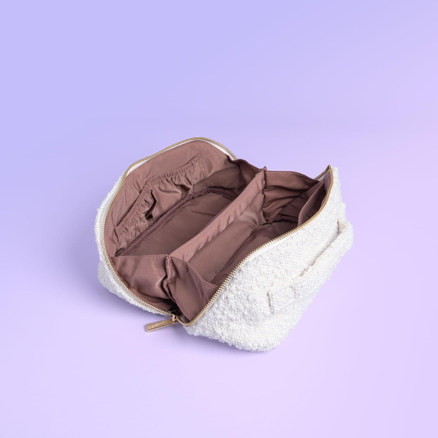 Boucl&eacute; Cosmetic Case - Navy, Machine Washable, Stain Resistant, Toiletries Bag, Organiser, Make-Up Storage, Bathroom Accessories, Large Capacity, Pouch, Travel Storage, Cosmetics, Soft, Open Mouth