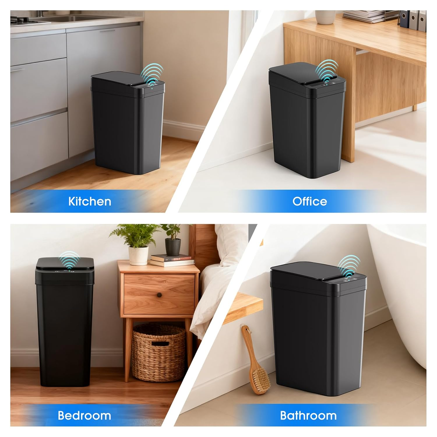 2 Pack Bathroom Trash Can,12L / 2.6Gallon Automatic Touchless Garbage Can, Smart Trash Can with Lid - Electric,Slim Motion Sensor Waterproof Trash Bins for Bedroom Kitchen, Bathroom, Office(Black) image number 1