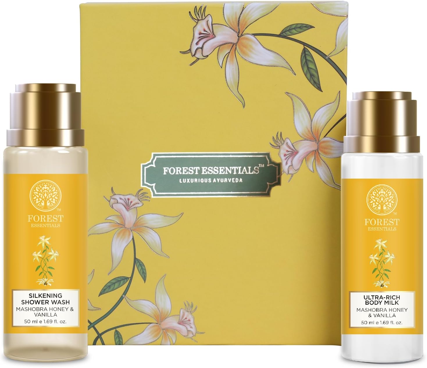 Forest Essentials Luxury Bath & Body Gift Set | Honey Vanilla Scented | Body Wash and Body Lotion image number 1