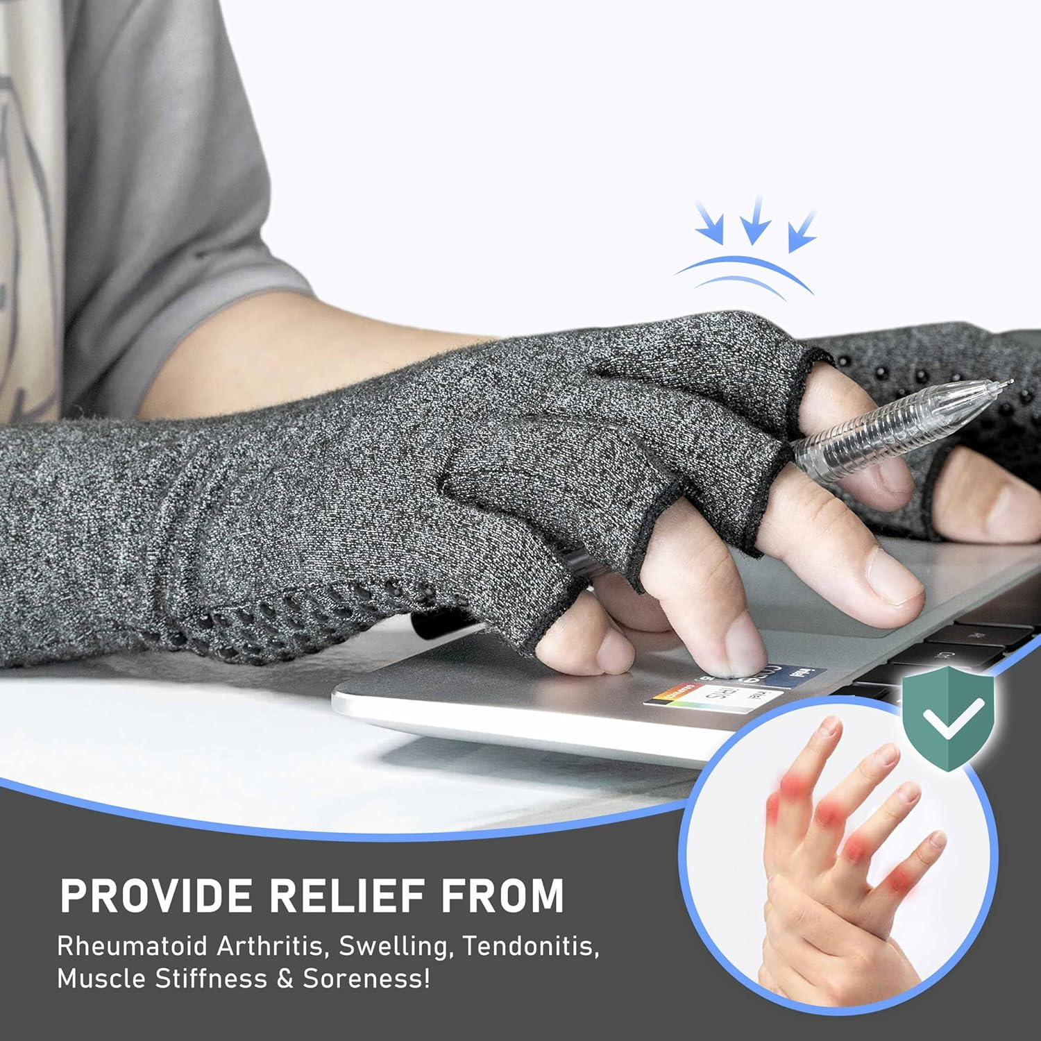 LXMY 2 Pairs Arthritis Gloves,Compression Gloves,Providing Warmth and Compression to Promote Healing,Fingerless Design,Relieve Pain from Rheumatoid Arthritis and Carpal Tunnel, Grey(2 Pair), L image number 4