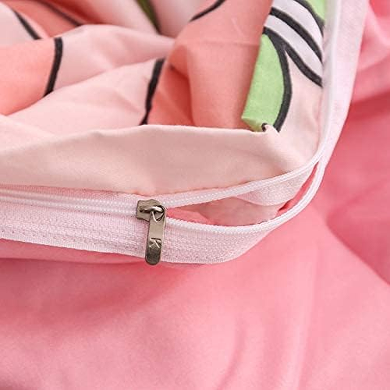 Erosebridal Cartoon Duvet Cover Set Full Pink Peach Bedding Kid Kawaii Girl Lovely Comforter Cute Fruits Quilt Tropical Plant Reversible Soft Bedspread Room Decor